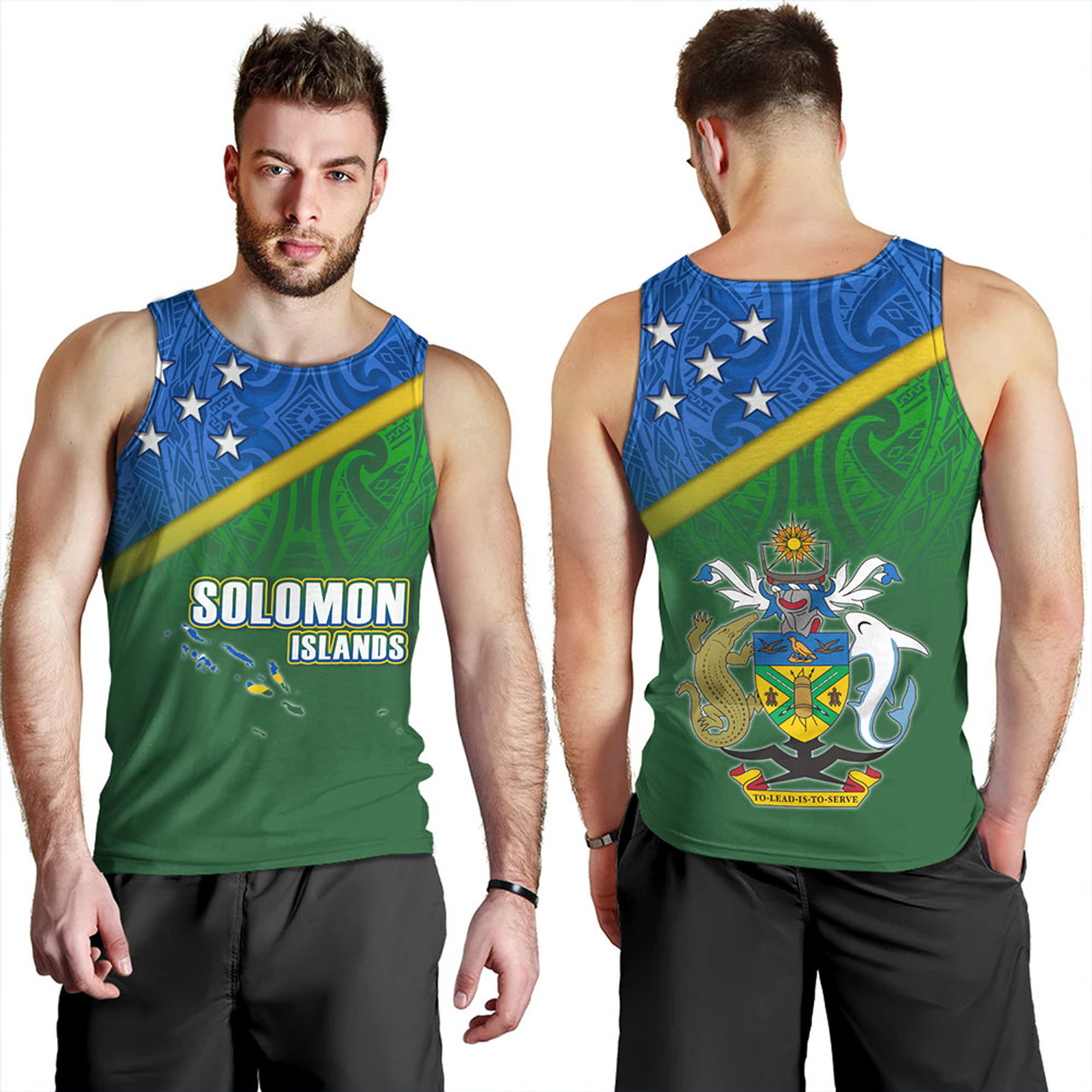 Solomon Islands Tank Top Flag Color With Traditional Patterns