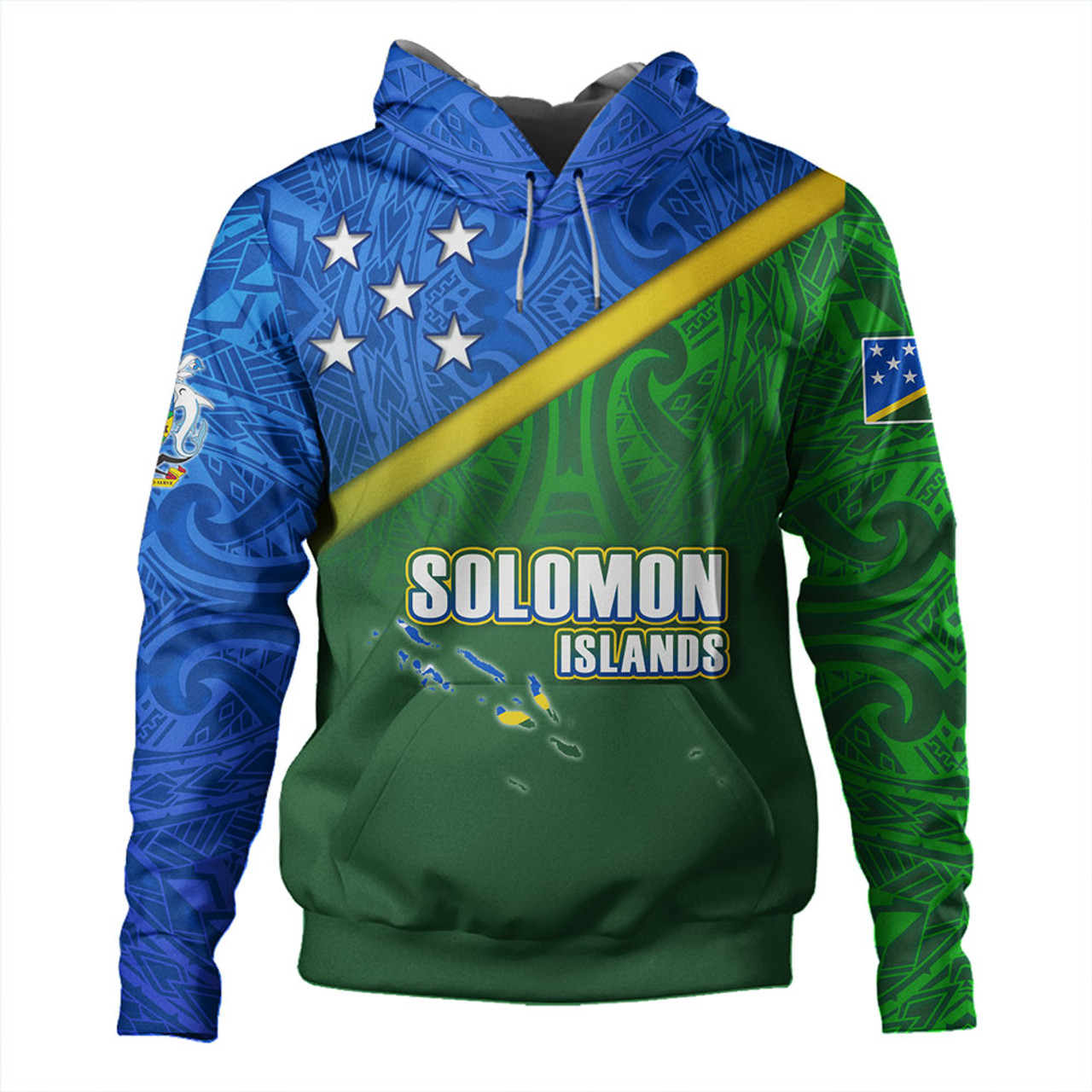 Solomon Islands Hoodie Flag Color With Traditional Patterns