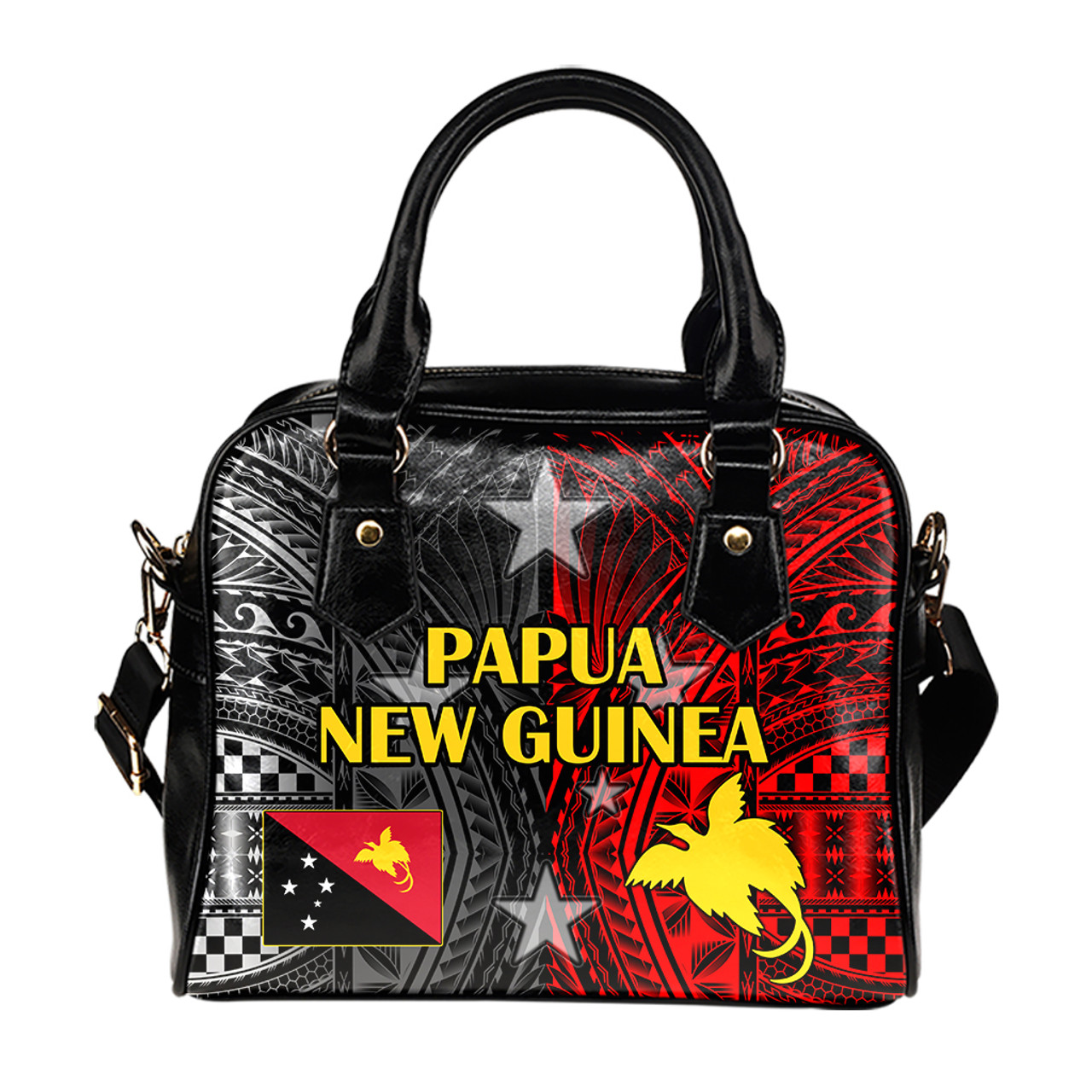 Papua New Guinea Seal With Flag Polynesian Pattern Shoulder Handbags