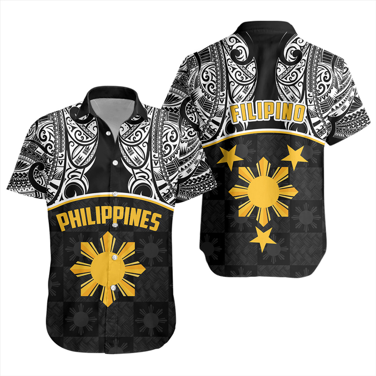 Philippines Filipinos Short Sleeve Shirt Tribal Polynesian Demodern Style