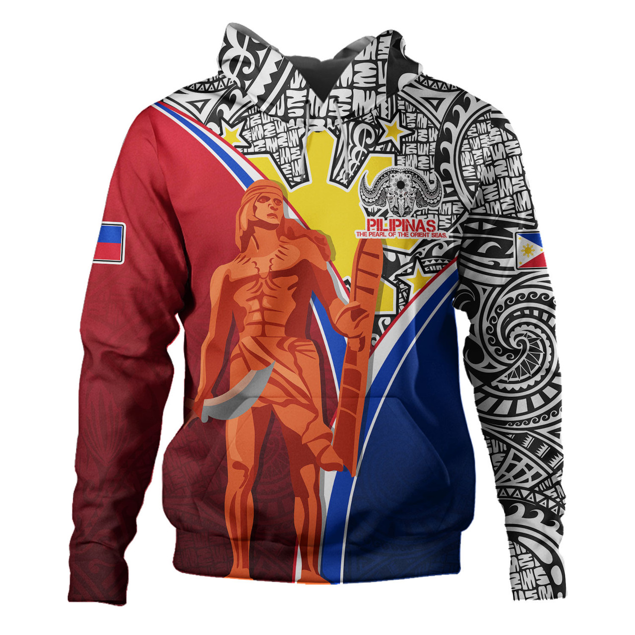 Philippines Filipinos Hoodie Philippines Lapu Lapu With Tribal Kalabaw And Sun