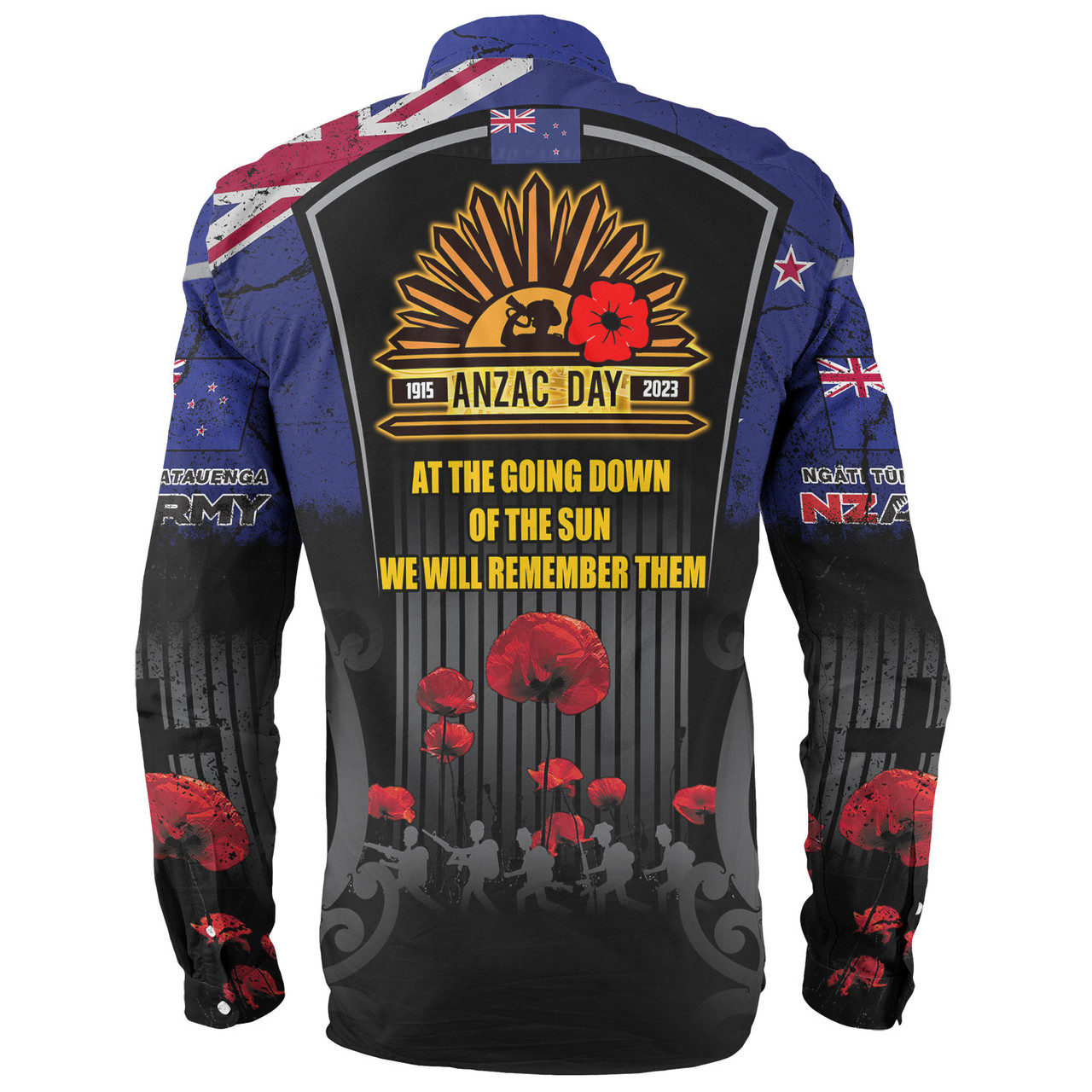 New Zealand Long Sleeve Shirt Custom New Zealand Anzac Day With Poppy Flowers And Traditional Maori Patterns