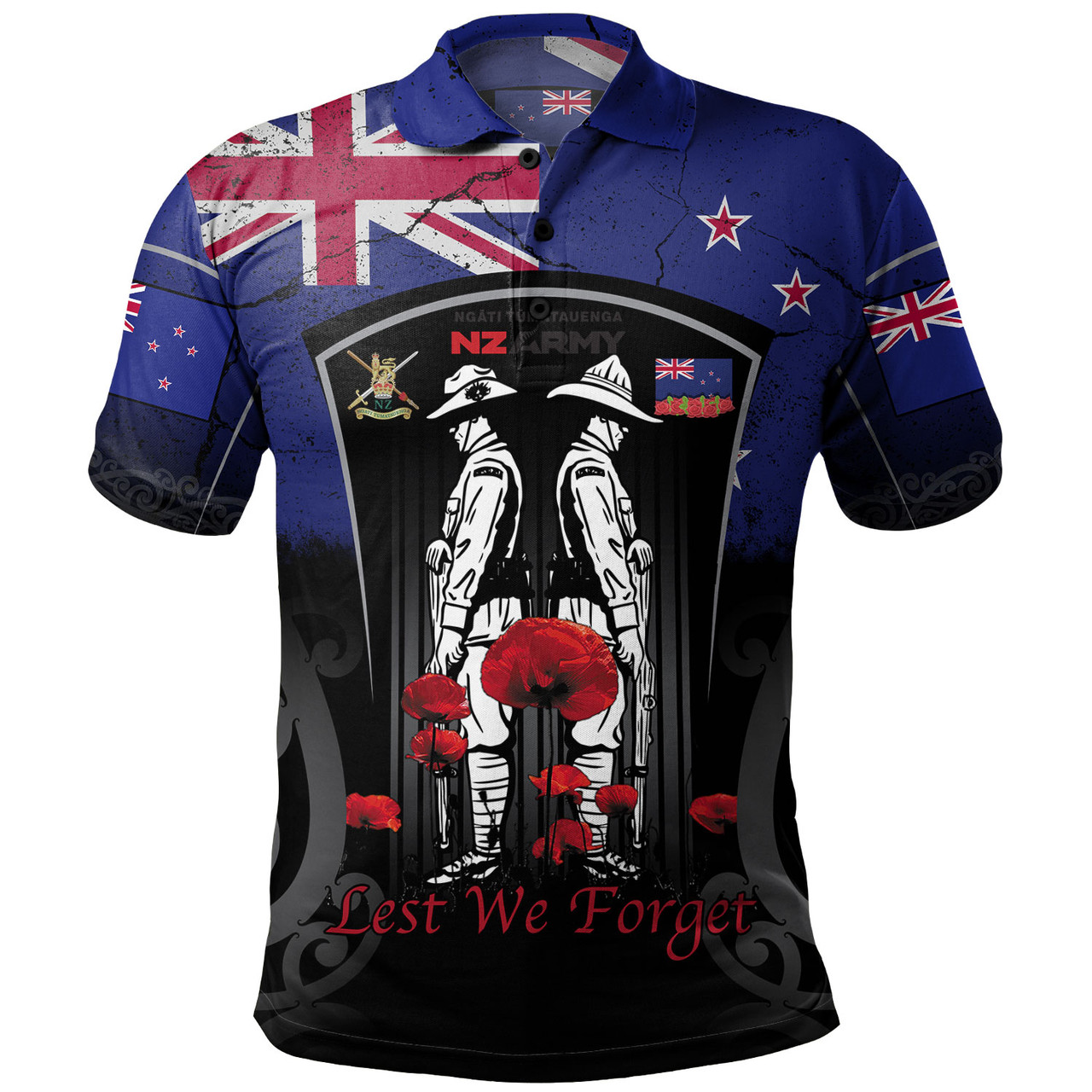 New Zealand Polo Shirt Custom New Zealand Anzac Day With Poppy Flowers And Traditional Maori Patterns