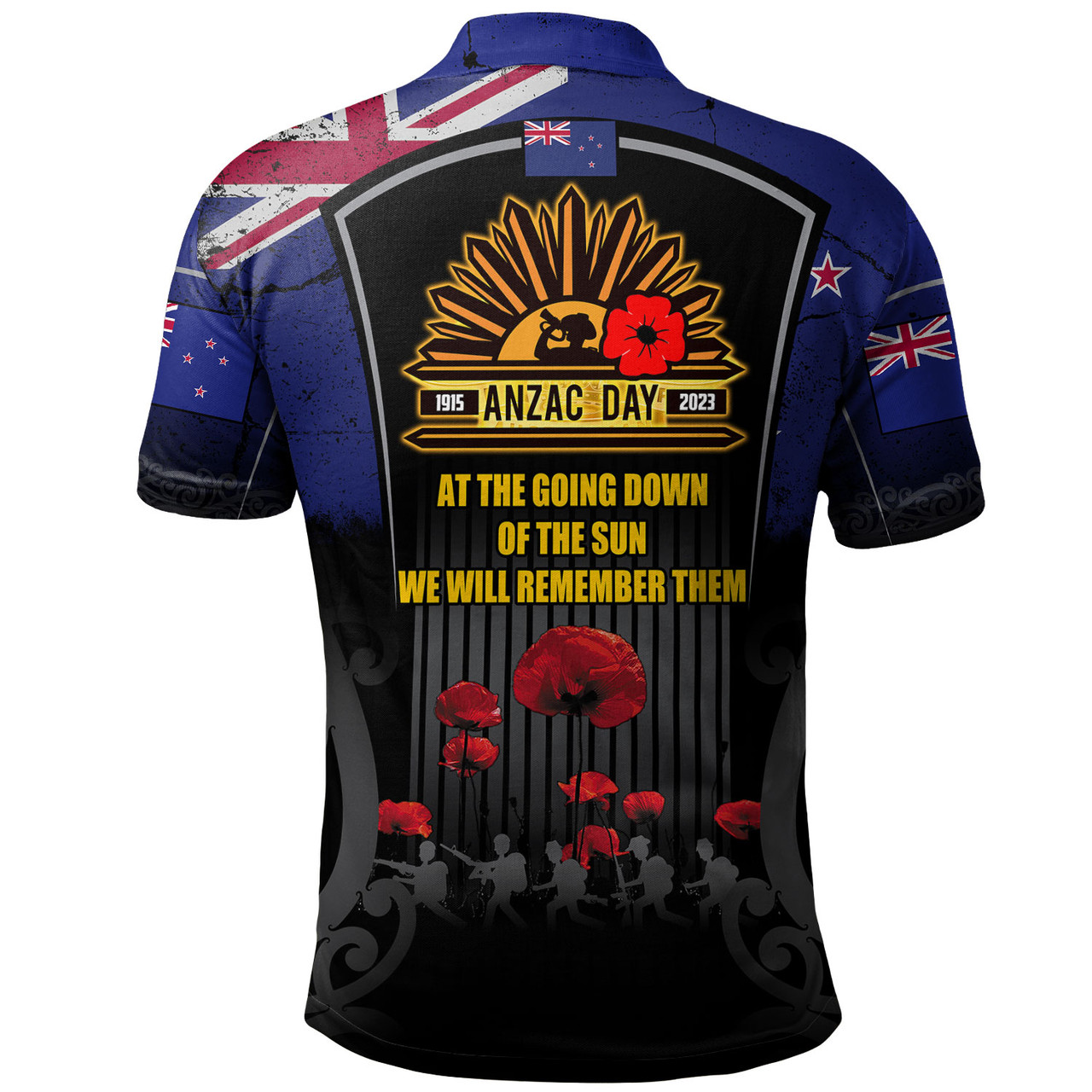 New Zealand Polo Shirt Custom New Zealand Anzac Day With Poppy Flowers And Traditional Maori Patterns