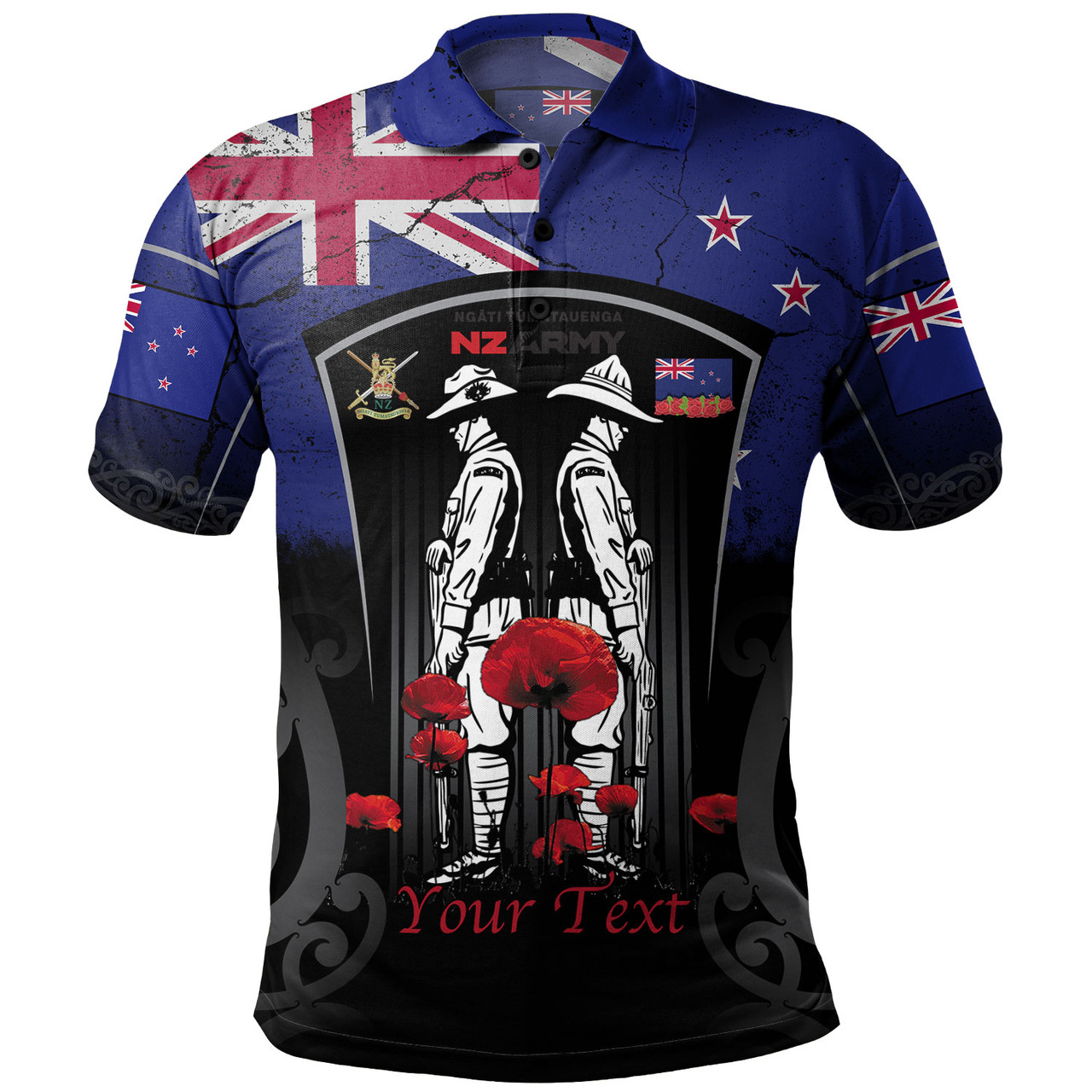New Zealand Polo Shirt Custom New Zealand Anzac Day With Poppy Flowers And Traditional Maori Patterns