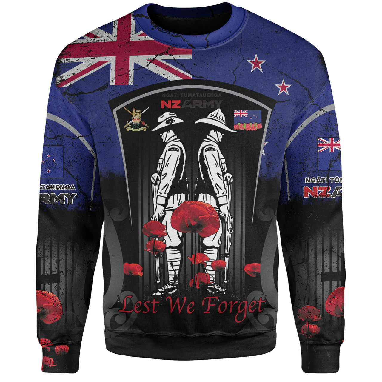New Zealand Sweatshirt Custom New Zealand Anzac Day With Poppy Flowers And Traditional Maori Patterns