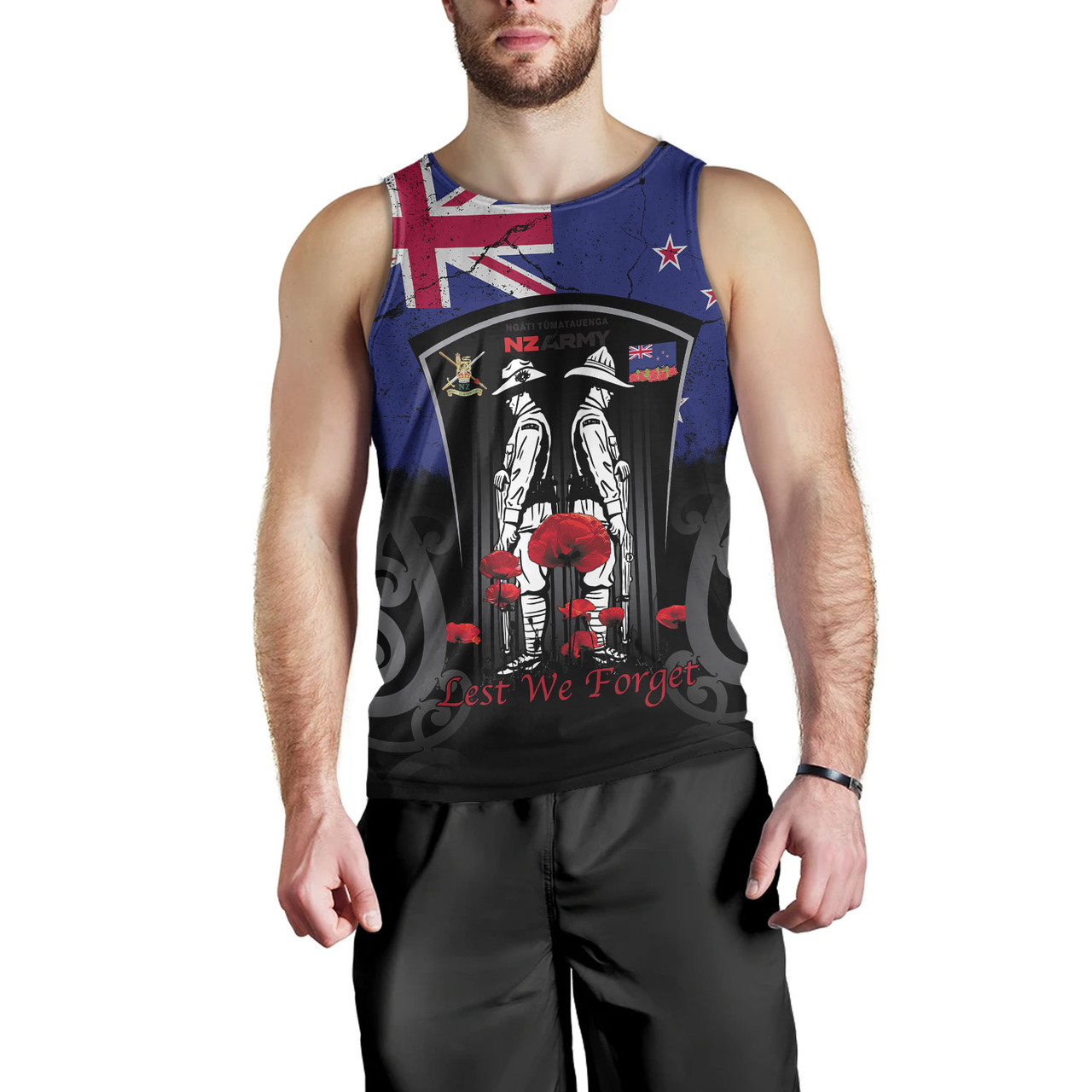 New Zealand Tank Top Custom New Zealand Anzac Day With Poppy Flowers And Traditional Maori Patterns