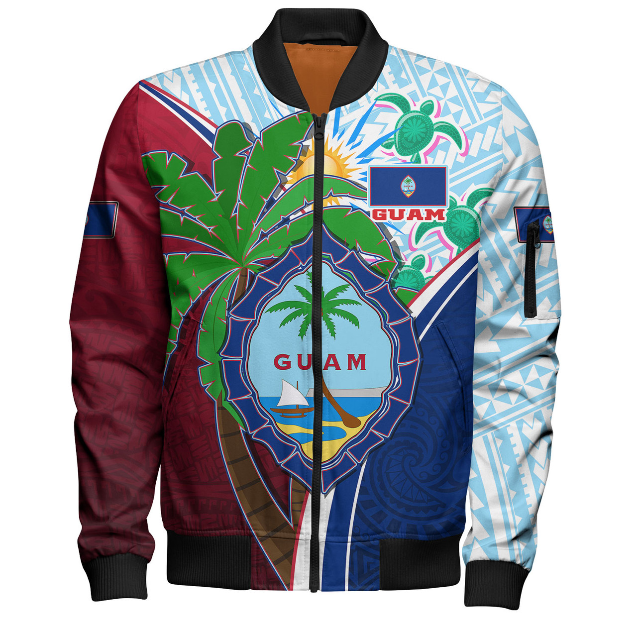 Guam Bomber Jacket Custom Guam Chamorro Coconut Tree of Life Polynesian Tribal Pride