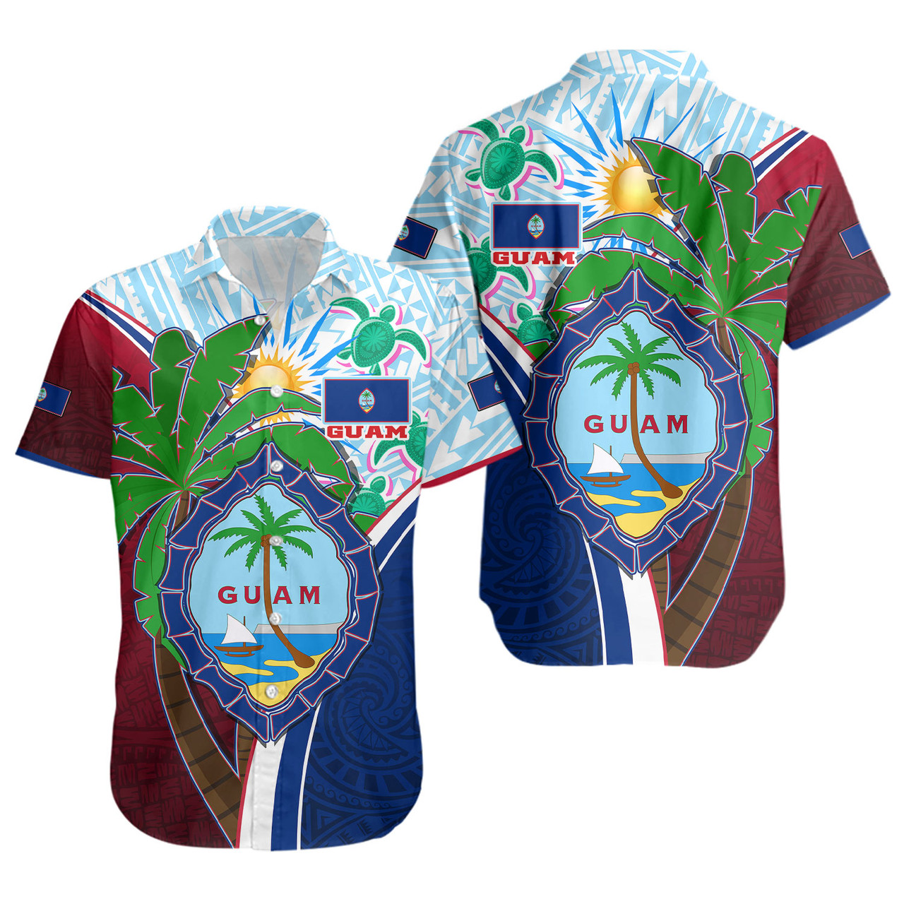 Guam Short Sleeve Shirt Custom Guam Chamorro Coconut Tree of Life Polynesian Tribal Pride