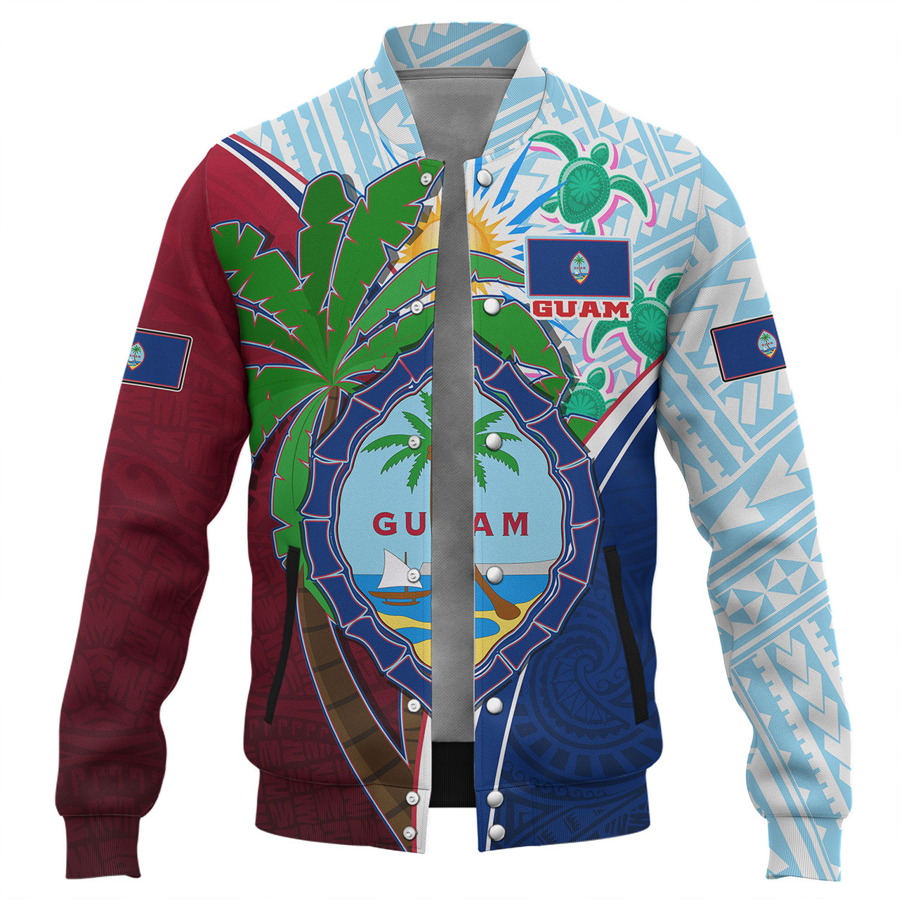 Guam Baseball Jacket Custom Guam Chamorro Coconut Tree of Life Polynesian Tribal Pride