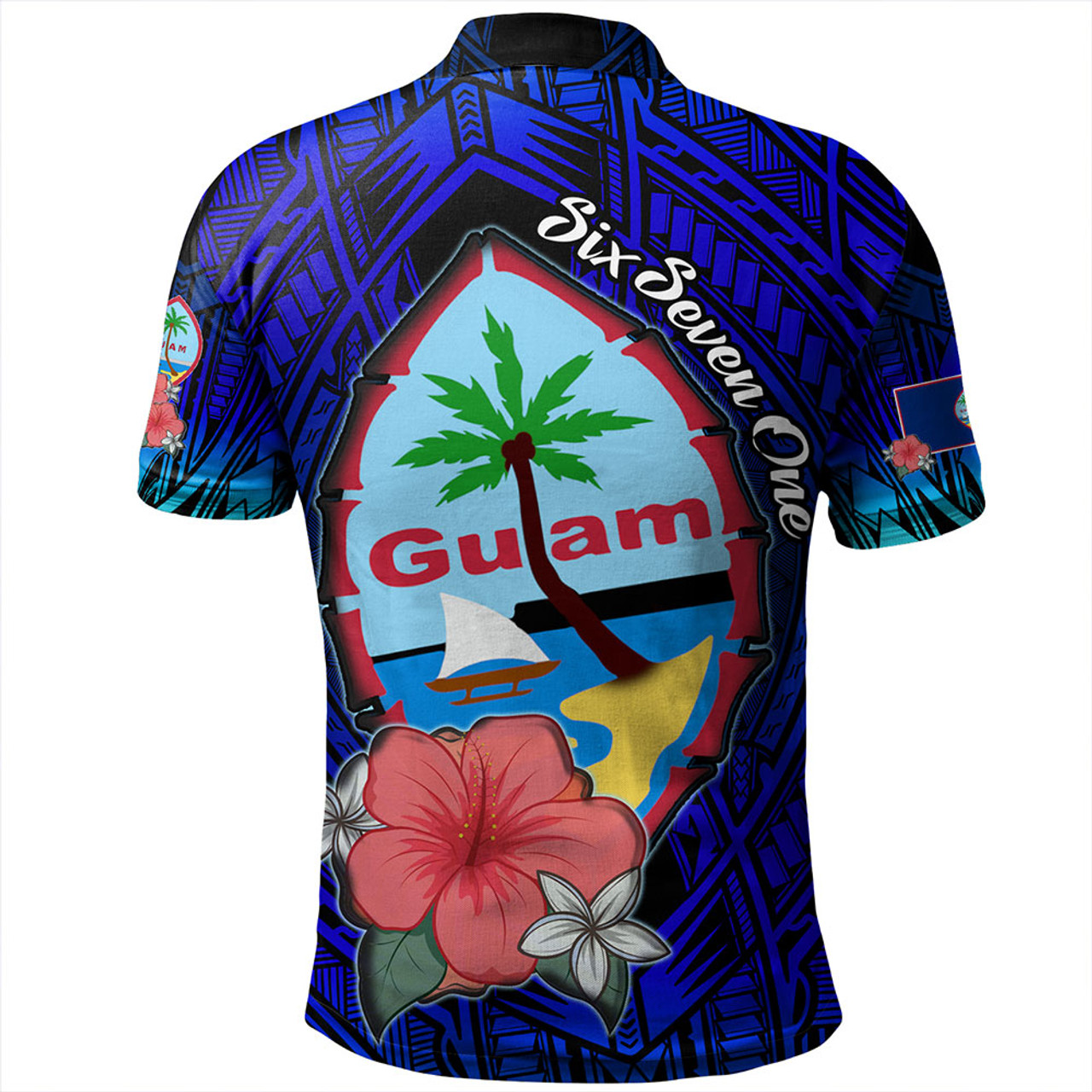 Guam Polo Shirt Hibiscus Flowers With Seal