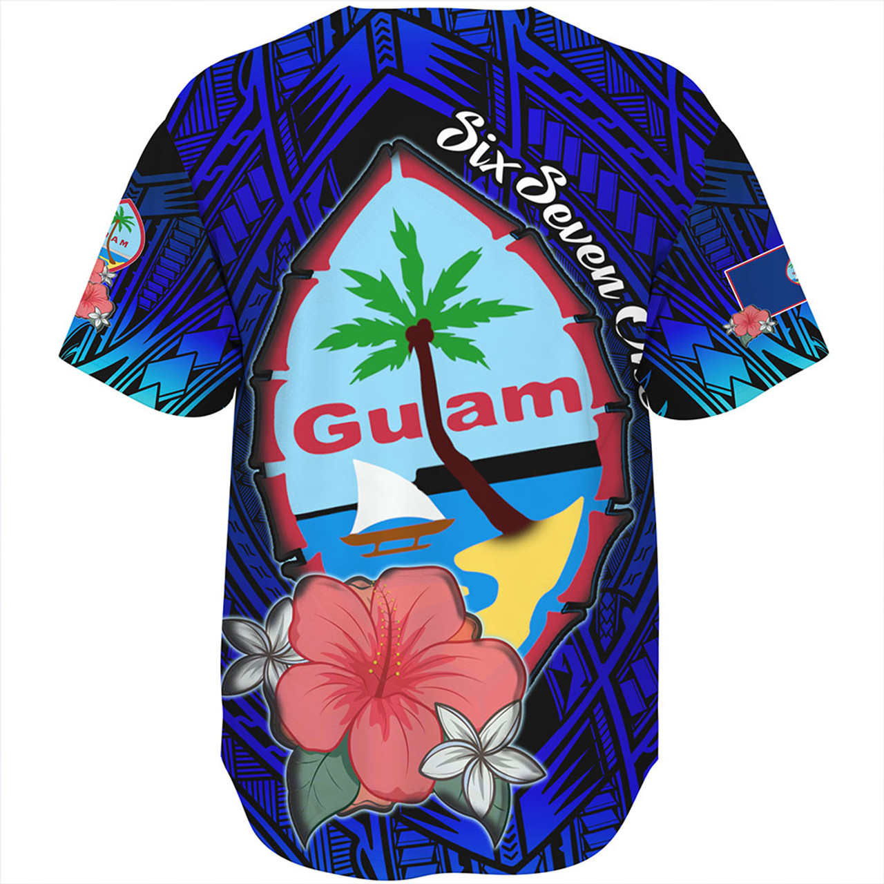 Guam Baseball Shirt Hibiscus Flowers With Seal