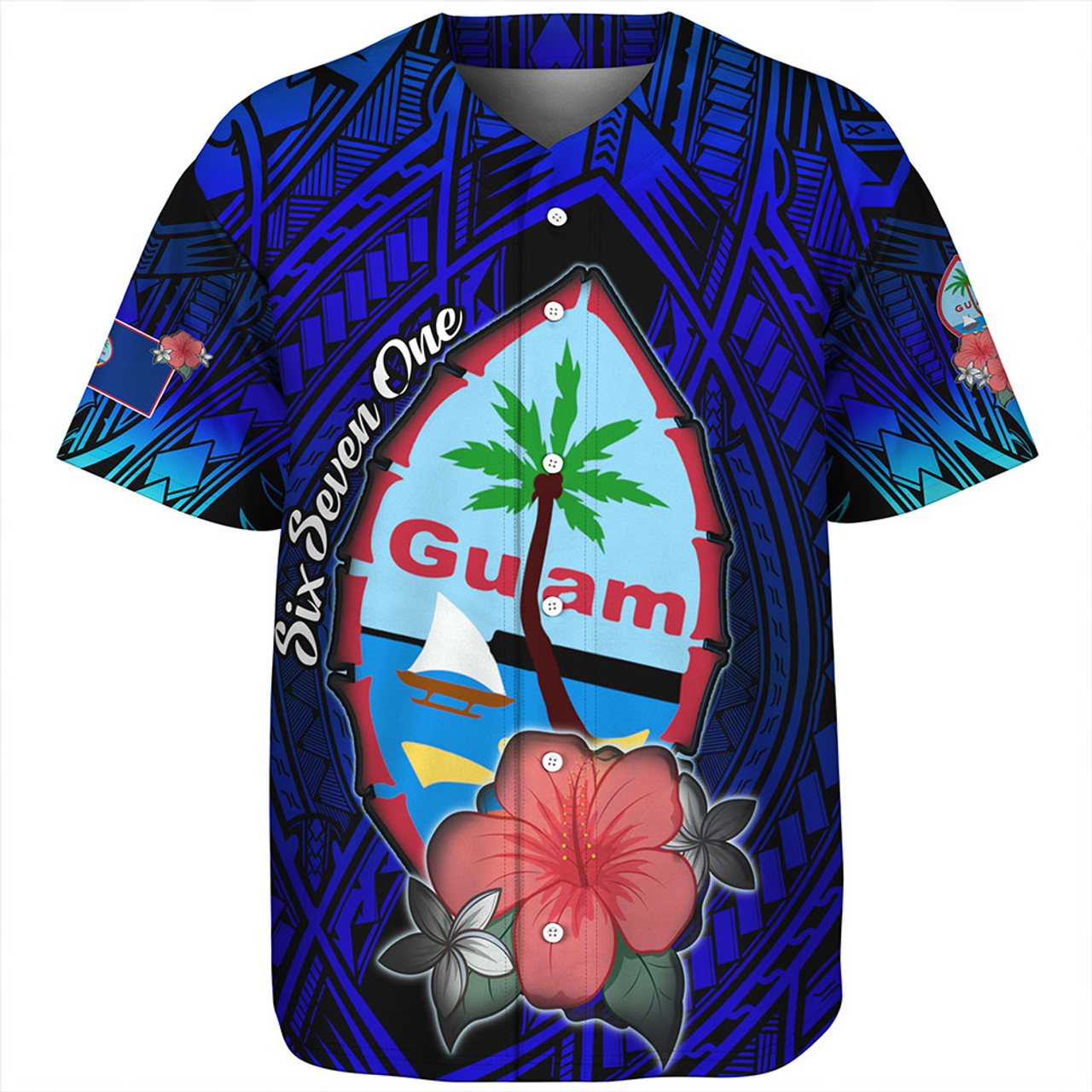 Guam Baseball Shirt Hibiscus Flowers With Seal