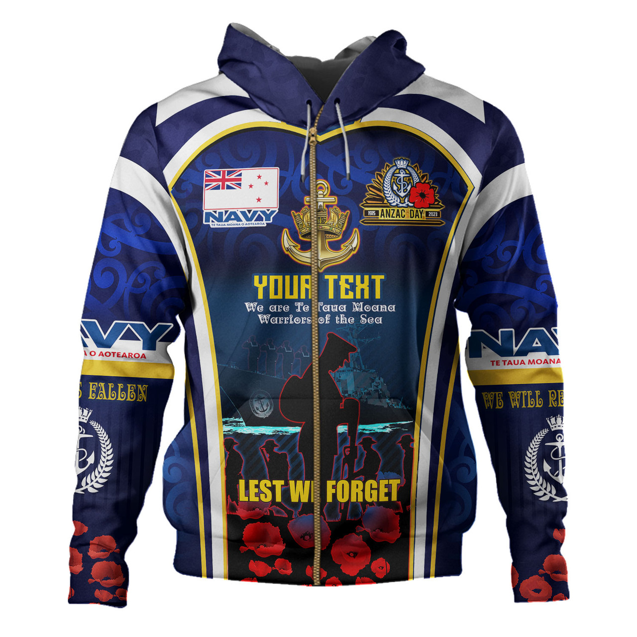 New Zealand Hoodie Custom Anzac Day Royal New Zealand Navy Te Taua Moana o Aotearoa