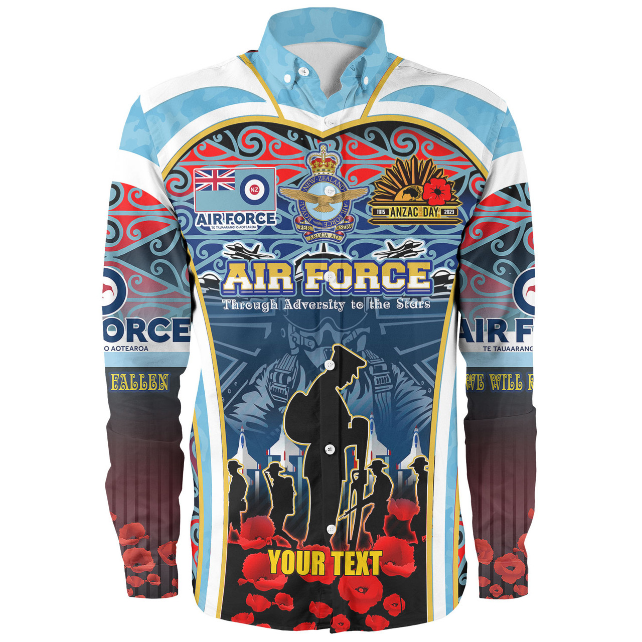 New Zealand Long Sleeve Shirt Custom Anzac Day Royal New Zealand Air Force Te Tauaarangi o Aotearoa