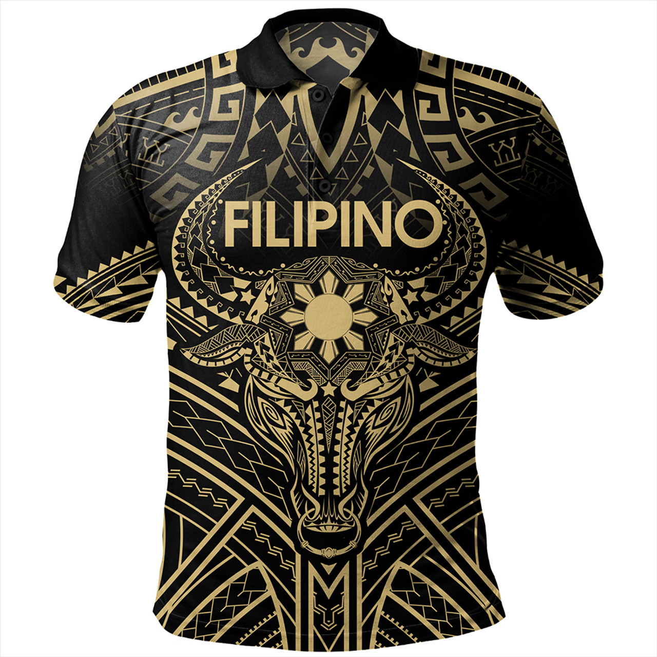 Philippines Filipinos Polo Shirt Tribal Koner Water Buffalo Tattoo Gold