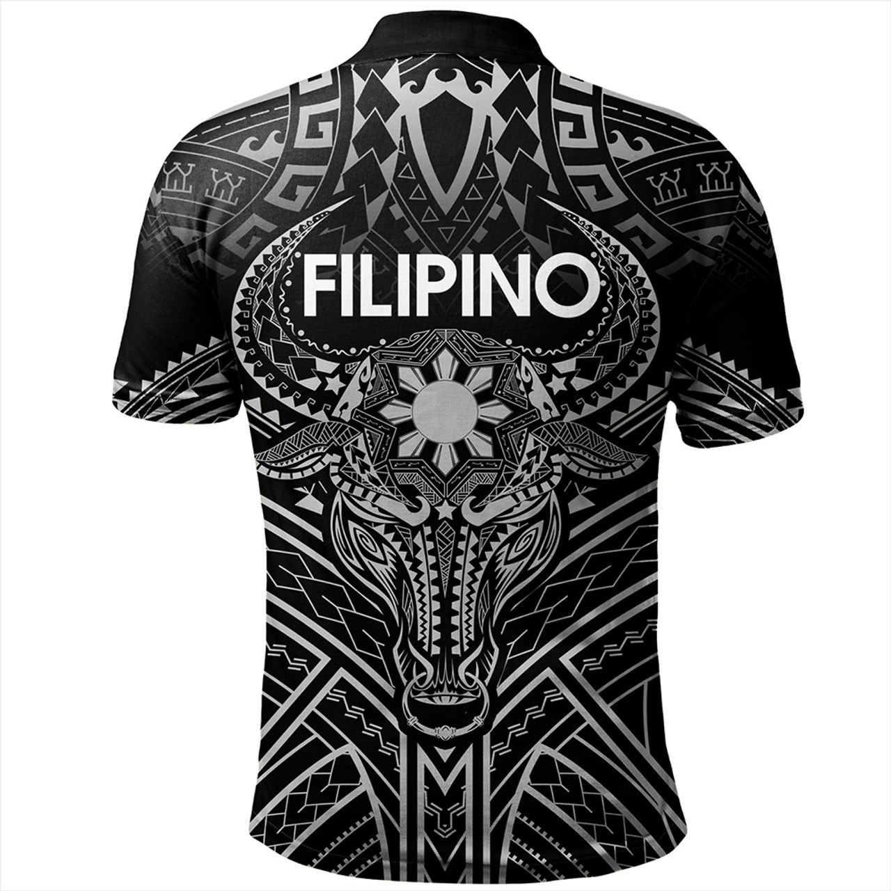 Philippines Filipinos Polo Shirt Tribal Koner Water Buffalo Tattoo White