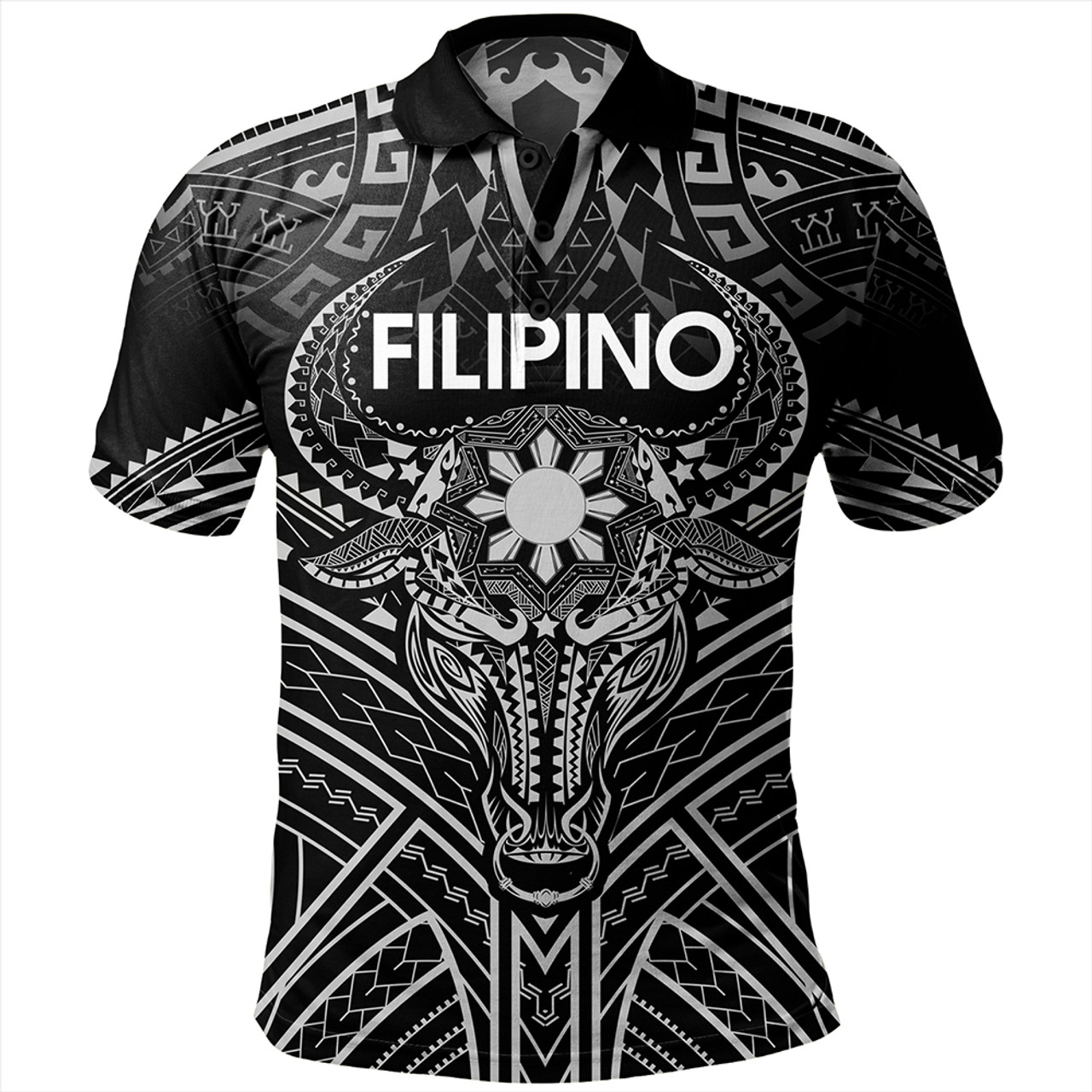 Philippines Filipinos Polo Shirt Tribal Koner Water Buffalo Tattoo White