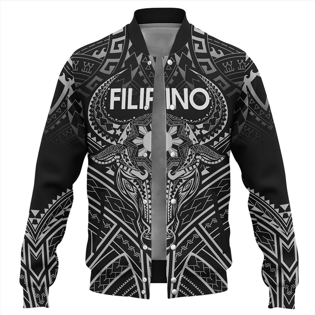 Philippines Filipinos Baseball Jacket Tribal Koner Water Buffalo Tattoo White