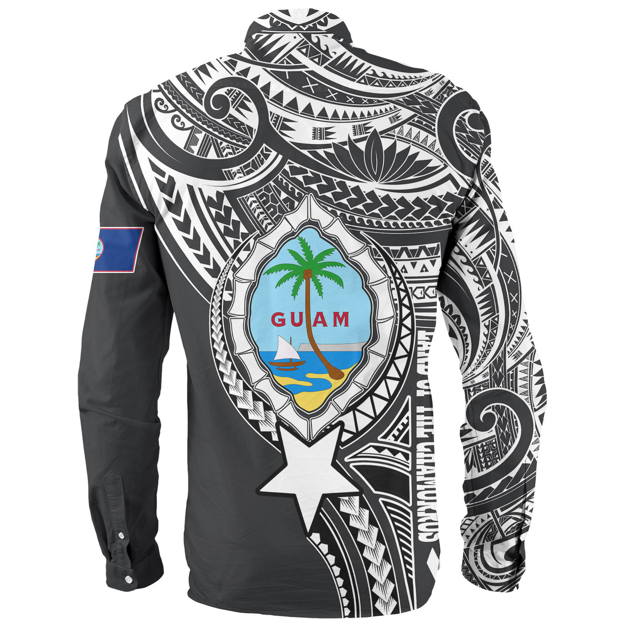 Guam Long Sleeve Shirt Custom Guam Coat Of Arms Polynesian Half Body Tattoo Black Style