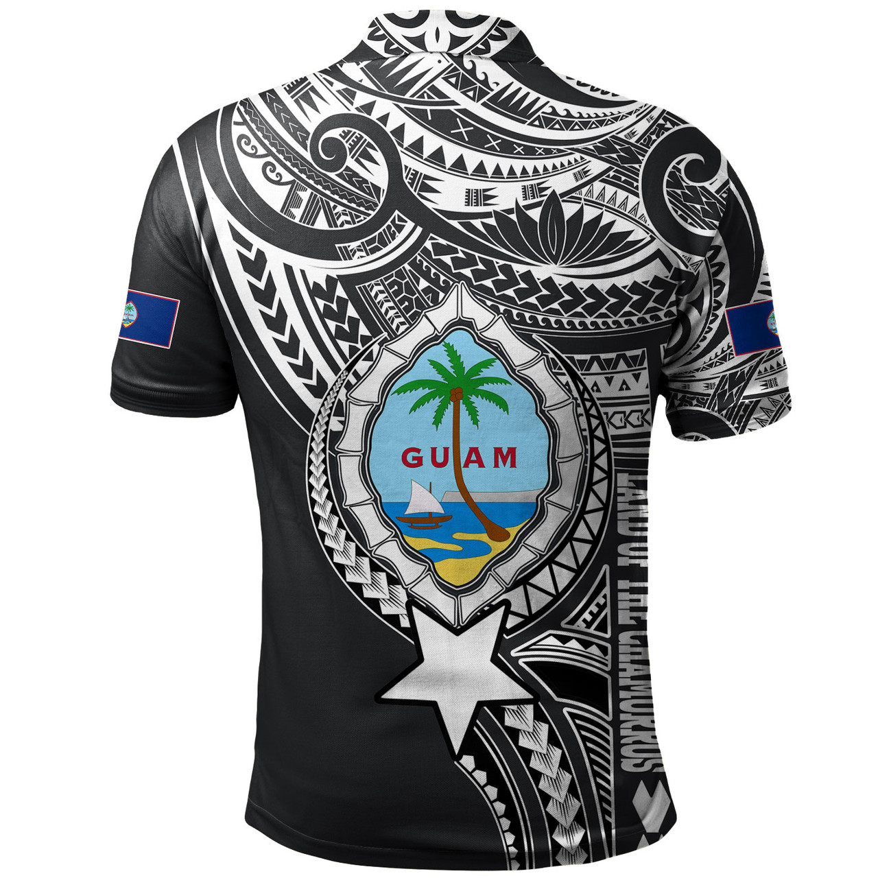 Guam Polo Shirt Custom Guam Coat Of Arms Polynesian Half Body Tattoo Black Style