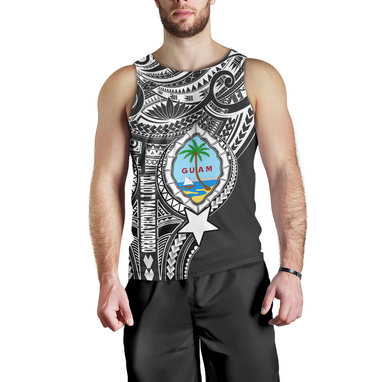 Guam Tank Top Custom Guam Coat Of Arms Polynesian Half Body Tattoo Black Style