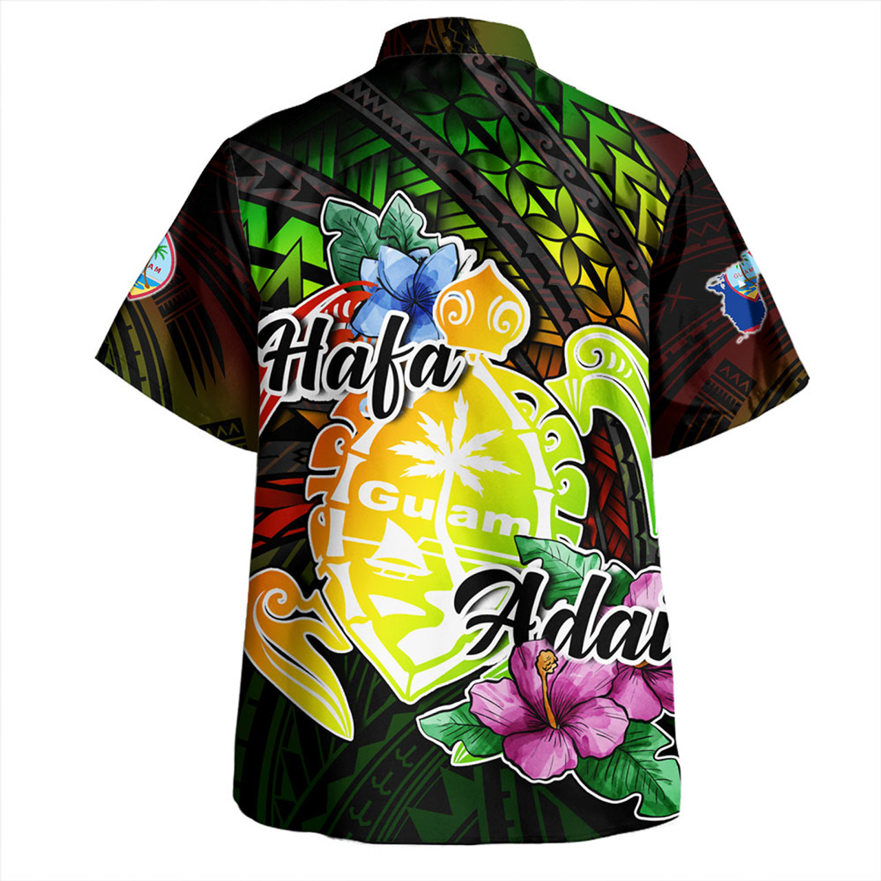 Guam Hawaiian Shirt Hafa Adai Guam Seal Tropical Flowers