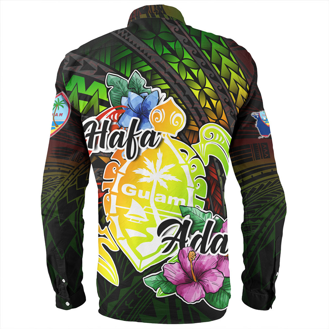 Guam Long Sleeve Shirt Hafa Adai Guam Seal Tropical Flowers