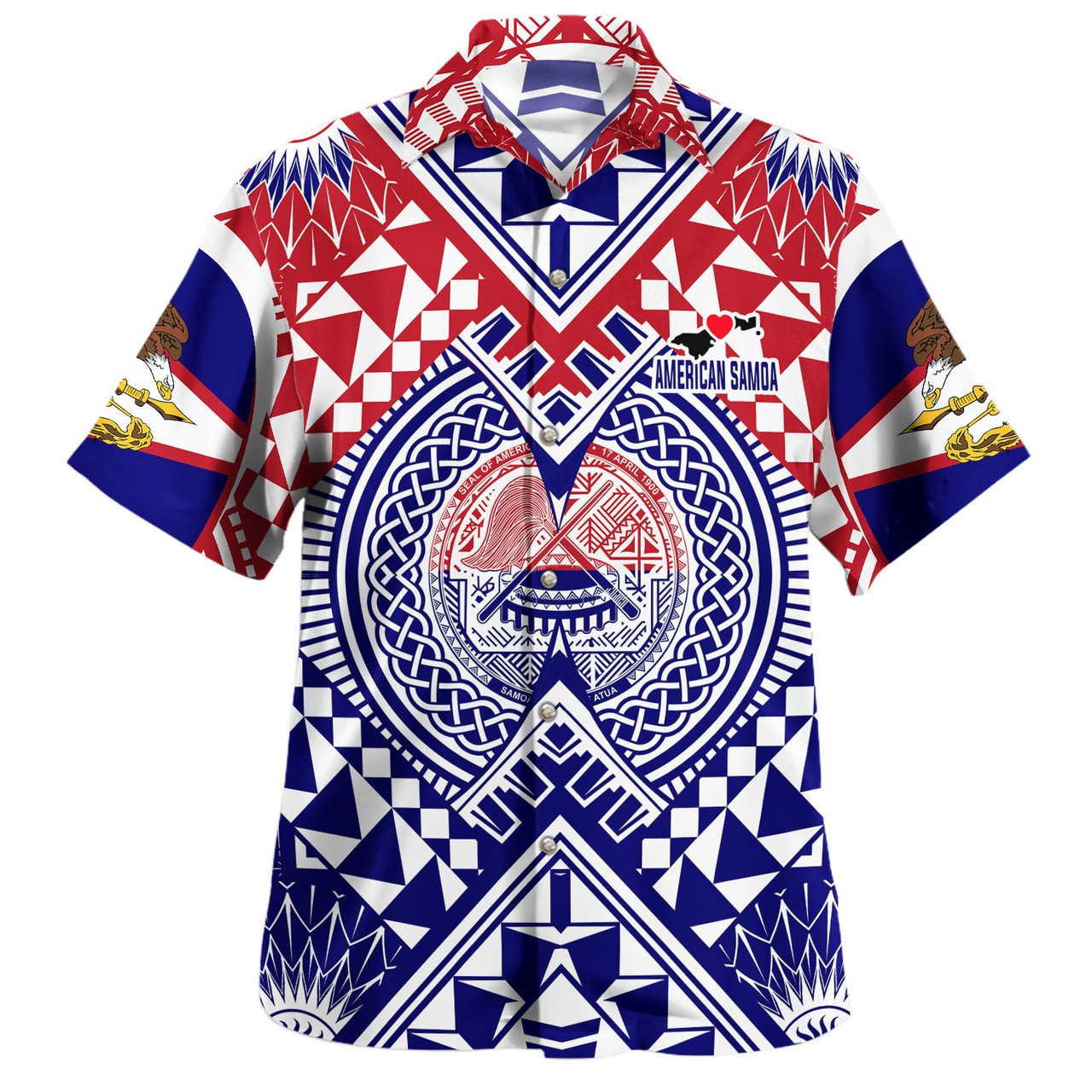 American Samoa Hawaiian Shirt Custom AS Coat Of Arms Polynesian Art Tattoo Sleeve