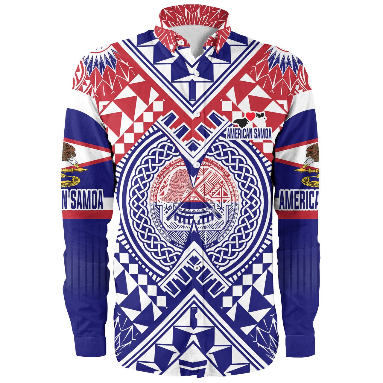 American Samoa Long Sleeve Shirt Custom AS Coat Of Arms Polynesian Art Tattoo Sleeve