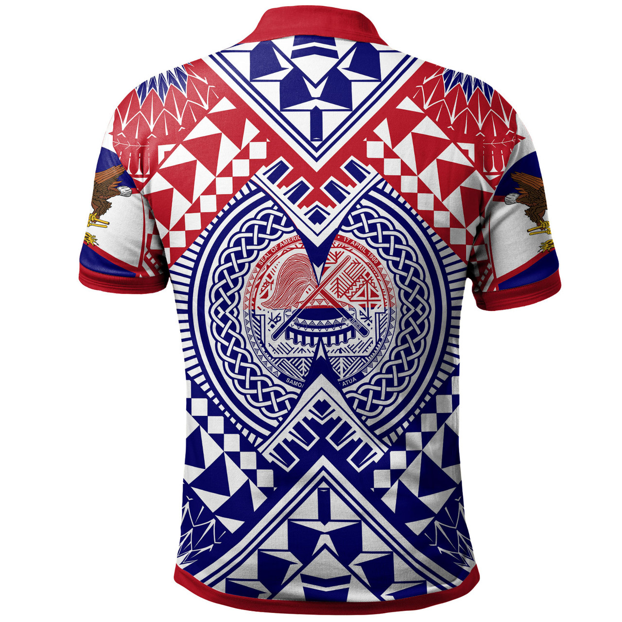 American Samoa Polo Shirt Custom AS Coat Of Arms Polynesian Art Tattoo Sleeve