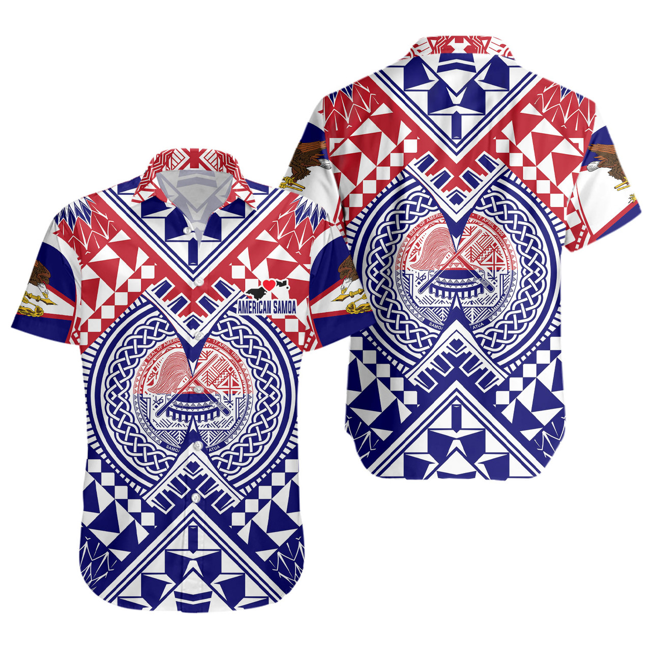 American Samoa Short Sleeve Shirt Custom AS Coat Of Arms Polynesian Art Tattoo Sleeve