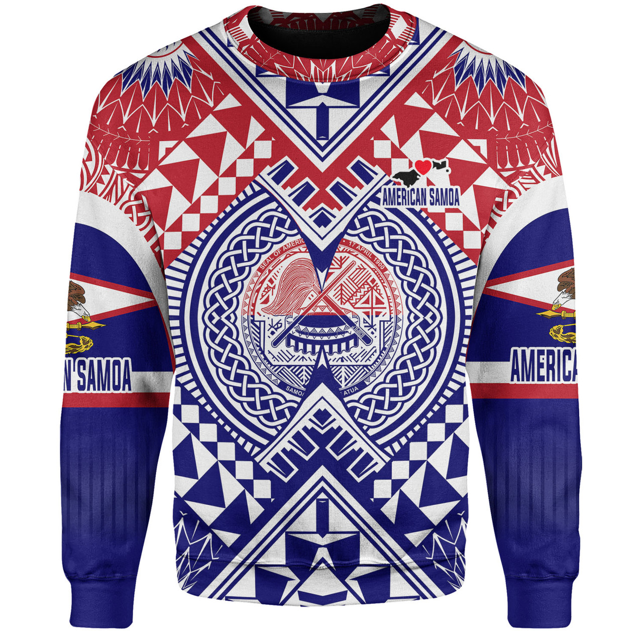 American Samoa Sweatshirt Custom AS Coat Of Arms Polynesian Art Tattoo Sleeve