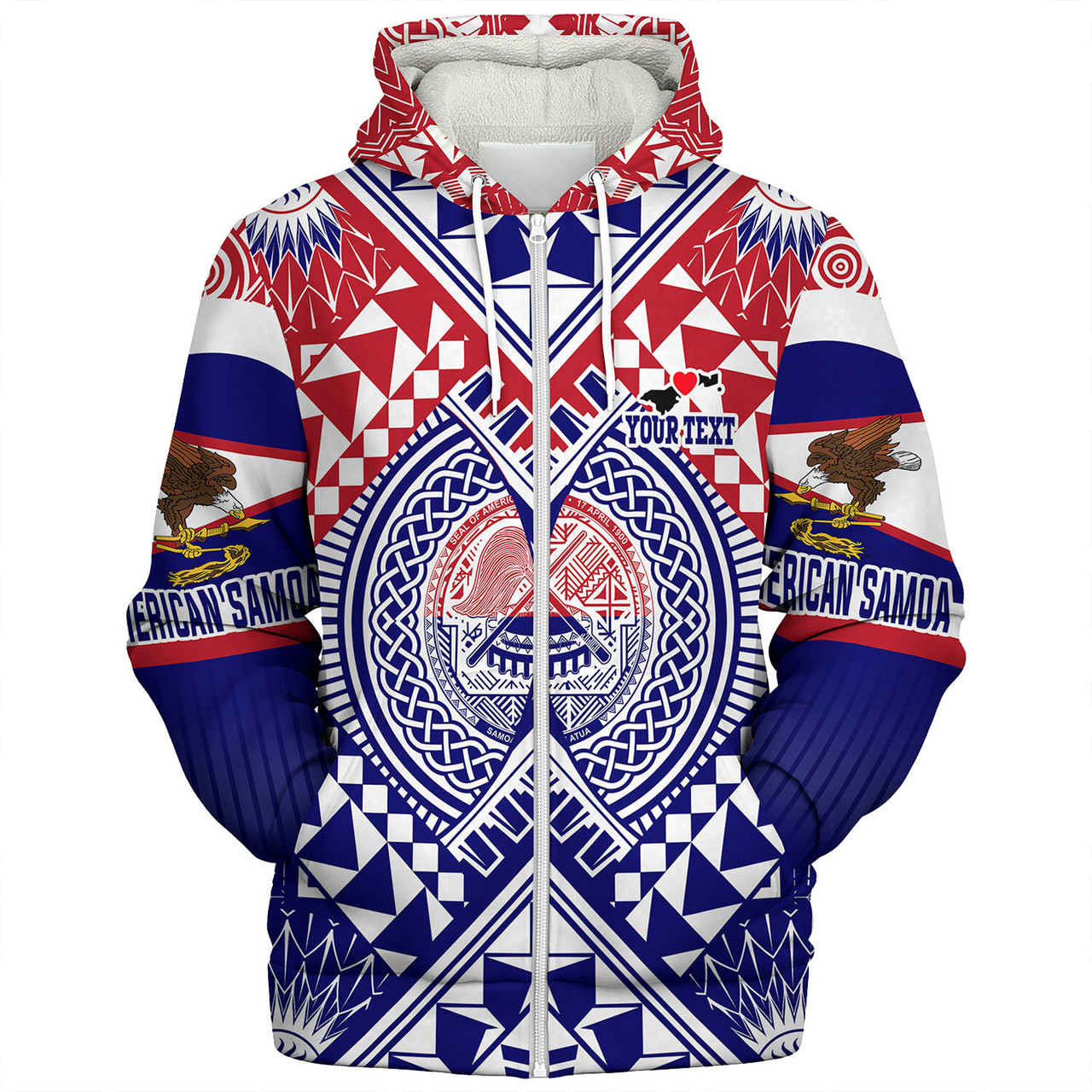 American Samoa Sherpa Hoodie Custom AS Coat Of Arms Polynesian Art Tattoo Sleeve