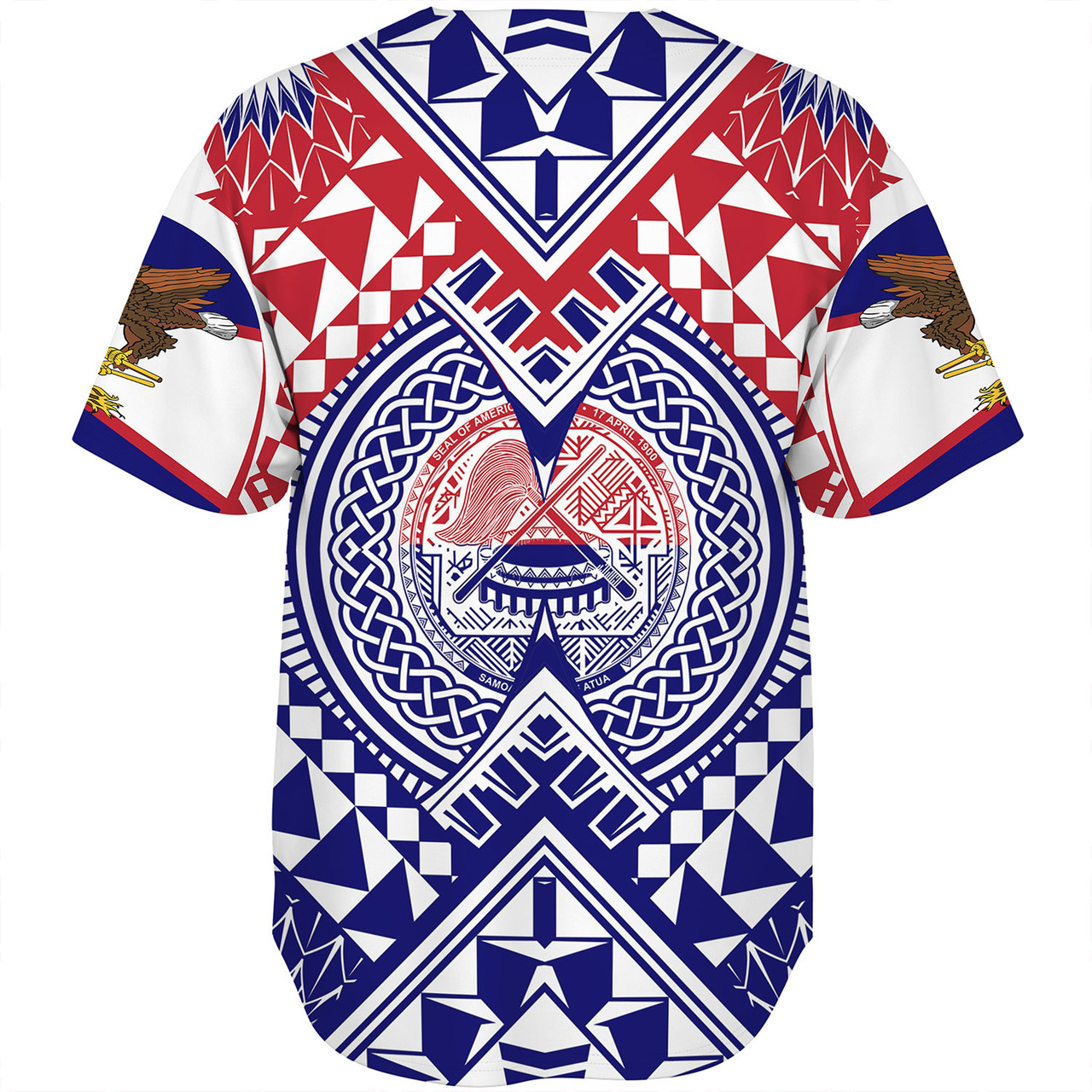 American Samoa Baseball Shirt Custom AS Coat Of Arms Polynesian Art Tattoo Sleeve