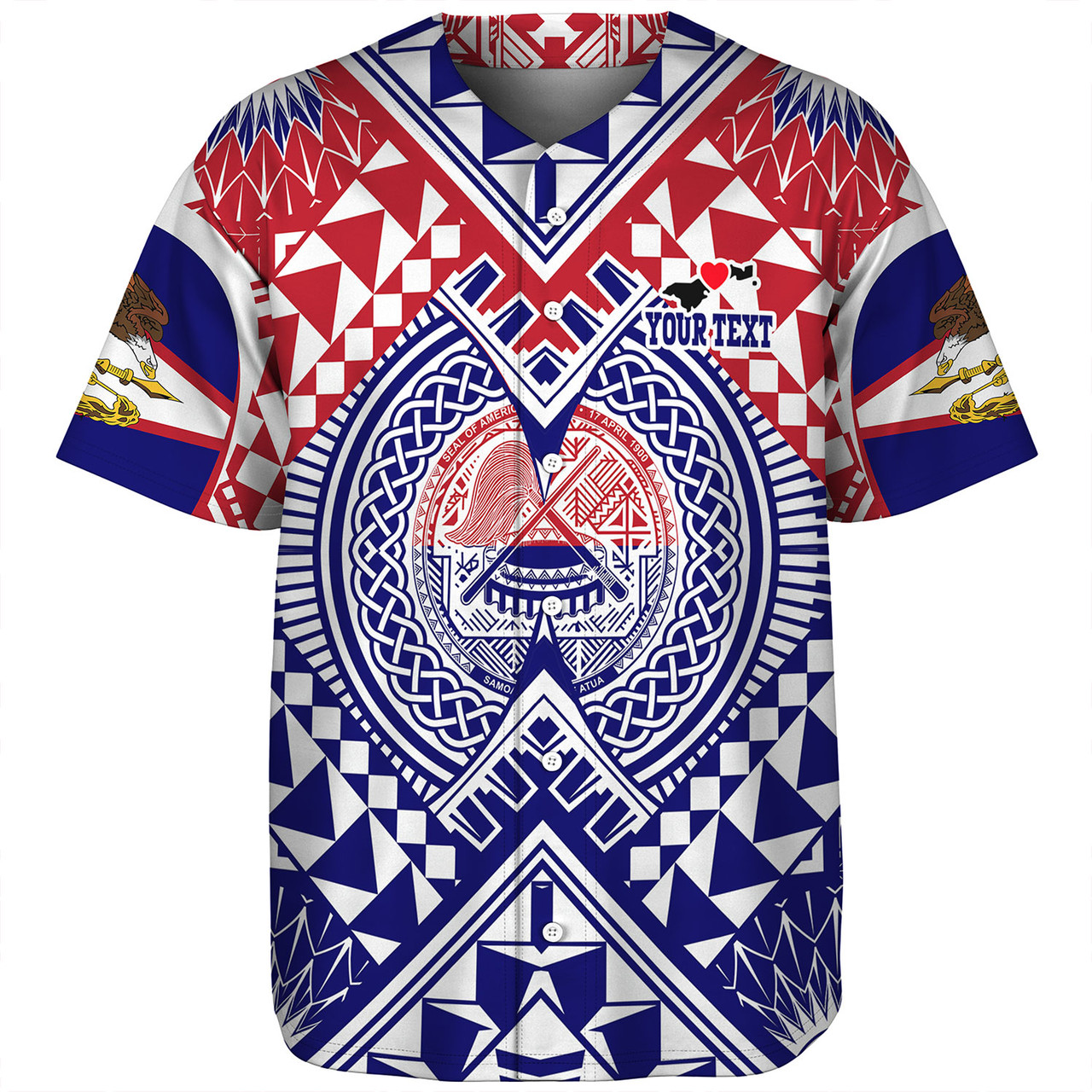 American Samoa Baseball Shirt Custom AS Coat Of Arms Polynesian Art Tattoo Sleeve