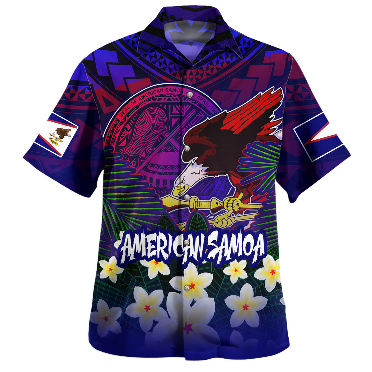 American Samoa Hawaiian Shirt Custom AS Seal With Bald Eagle Polynesian Plumeria Summer Vibes