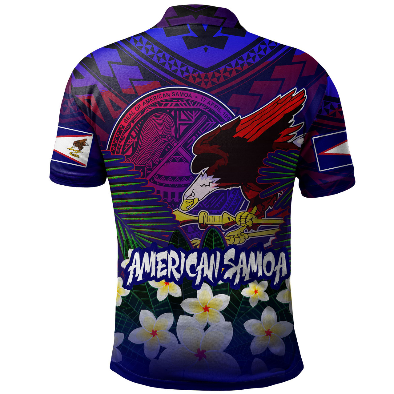 American Samoa Polo Shirt Custom AS Seal With Bald Eagle Polynesian Plumeria Summer Vibes