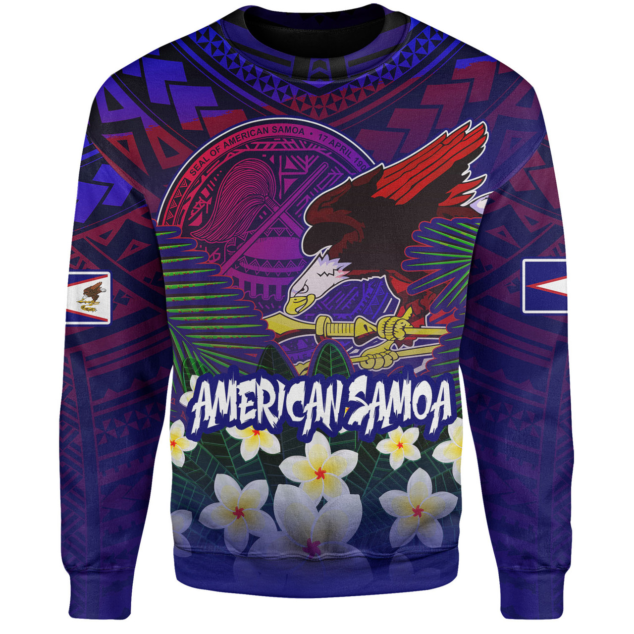 American Samoa Sweatshirt Custom AS Seal With Bald Eagle Polynesian Plumeria Summer Vibes