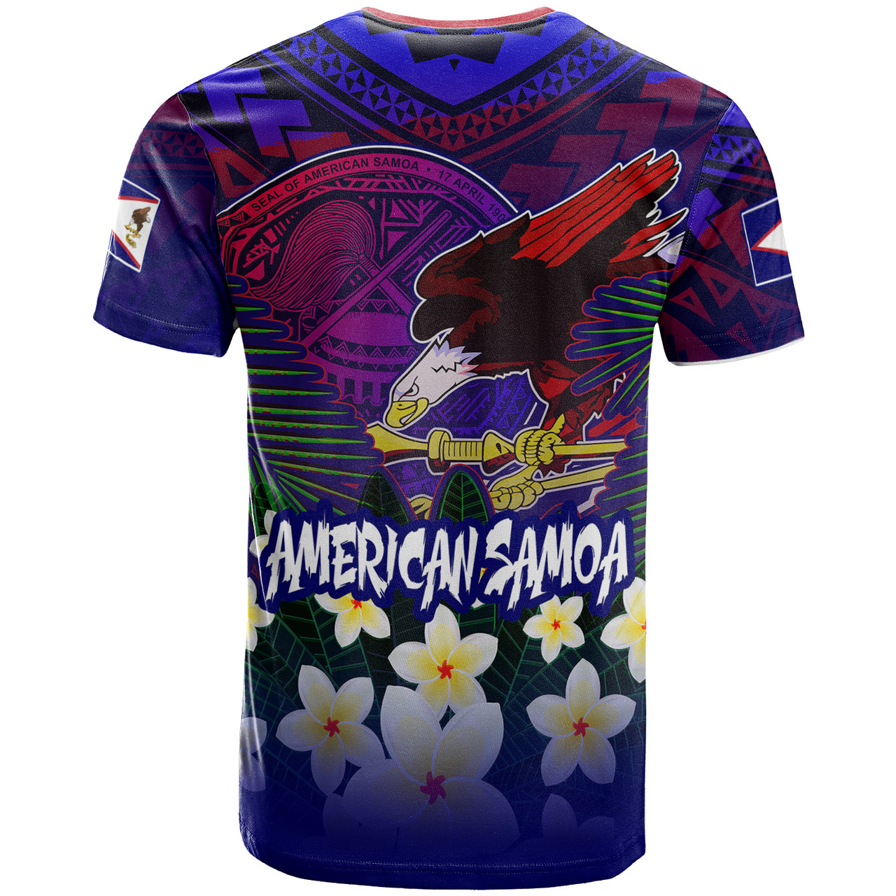American Samoa T-Shirt Custom AS Seal With Bald Eagle Polynesian Plumeria Summer Vibes