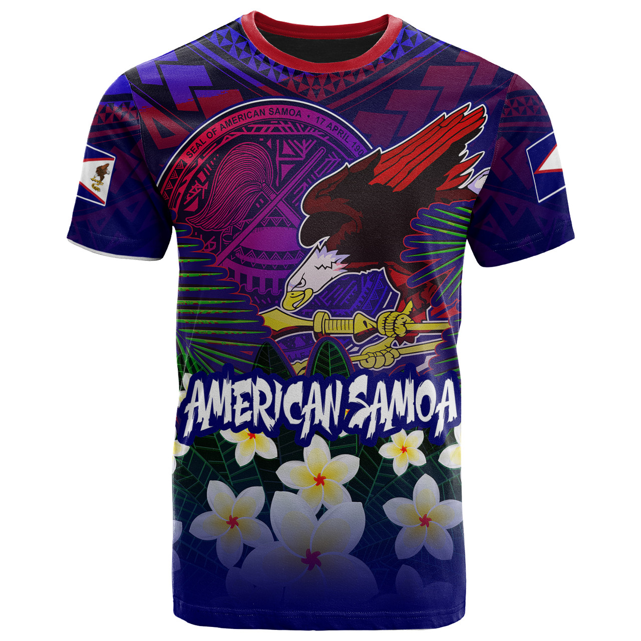 American Samoa T-Shirt Custom AS Seal With Bald Eagle Polynesian Plumeria Summer Vibes