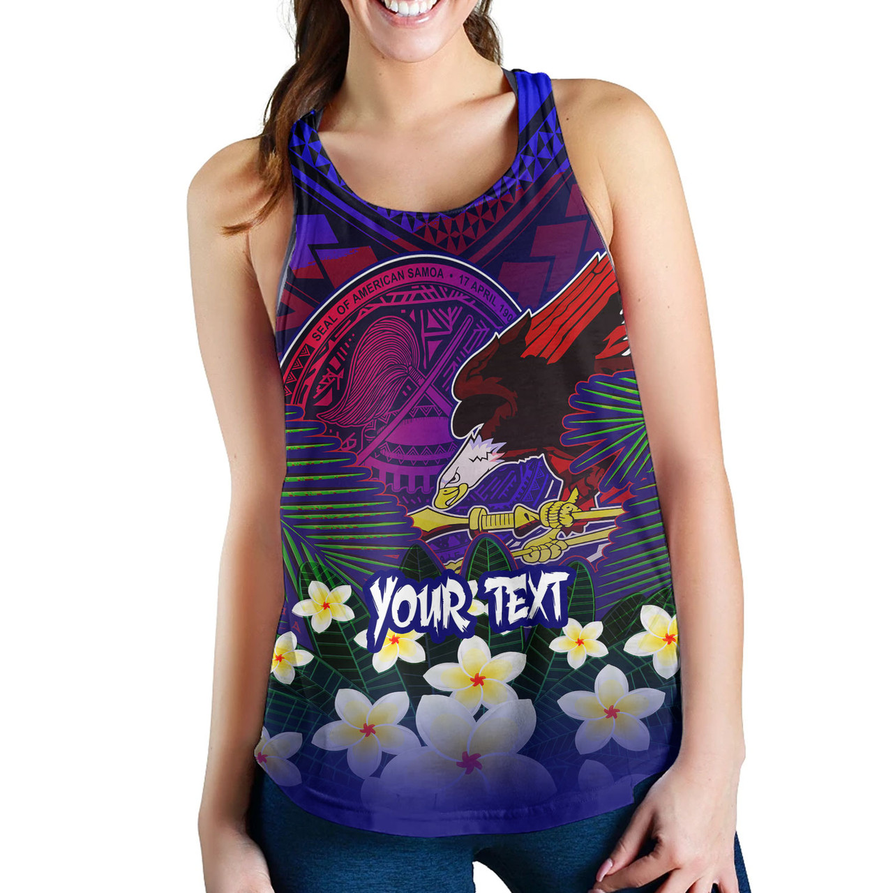 American Samoa Women Tank Custom AS Seal With Bald Eagle Polynesian Plumeria Summer Vibes