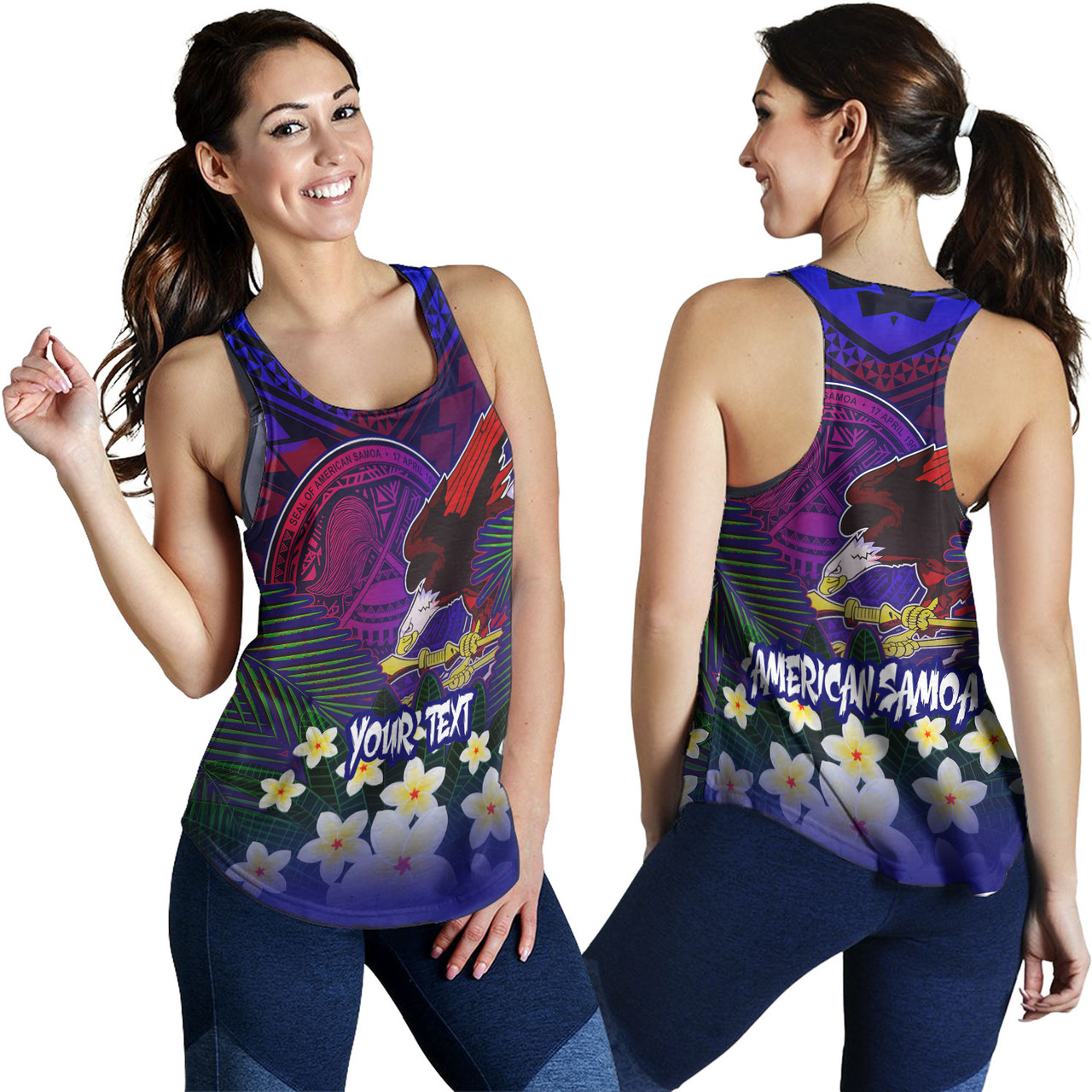 American Samoa Women Tank Custom AS Seal With Bald Eagle Polynesian Plumeria Summer Vibes