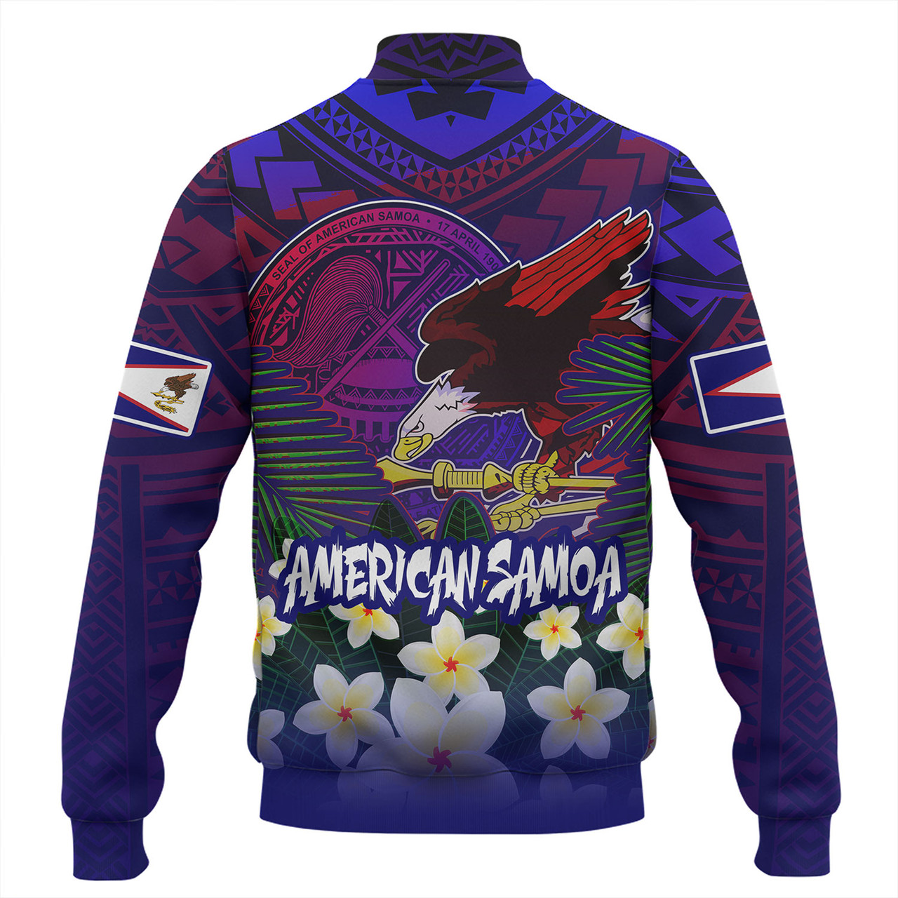 American Samoa Baseball Jacket Custom AS Seal With Bald Eagle Polynesian Plumeria Summer Vibes