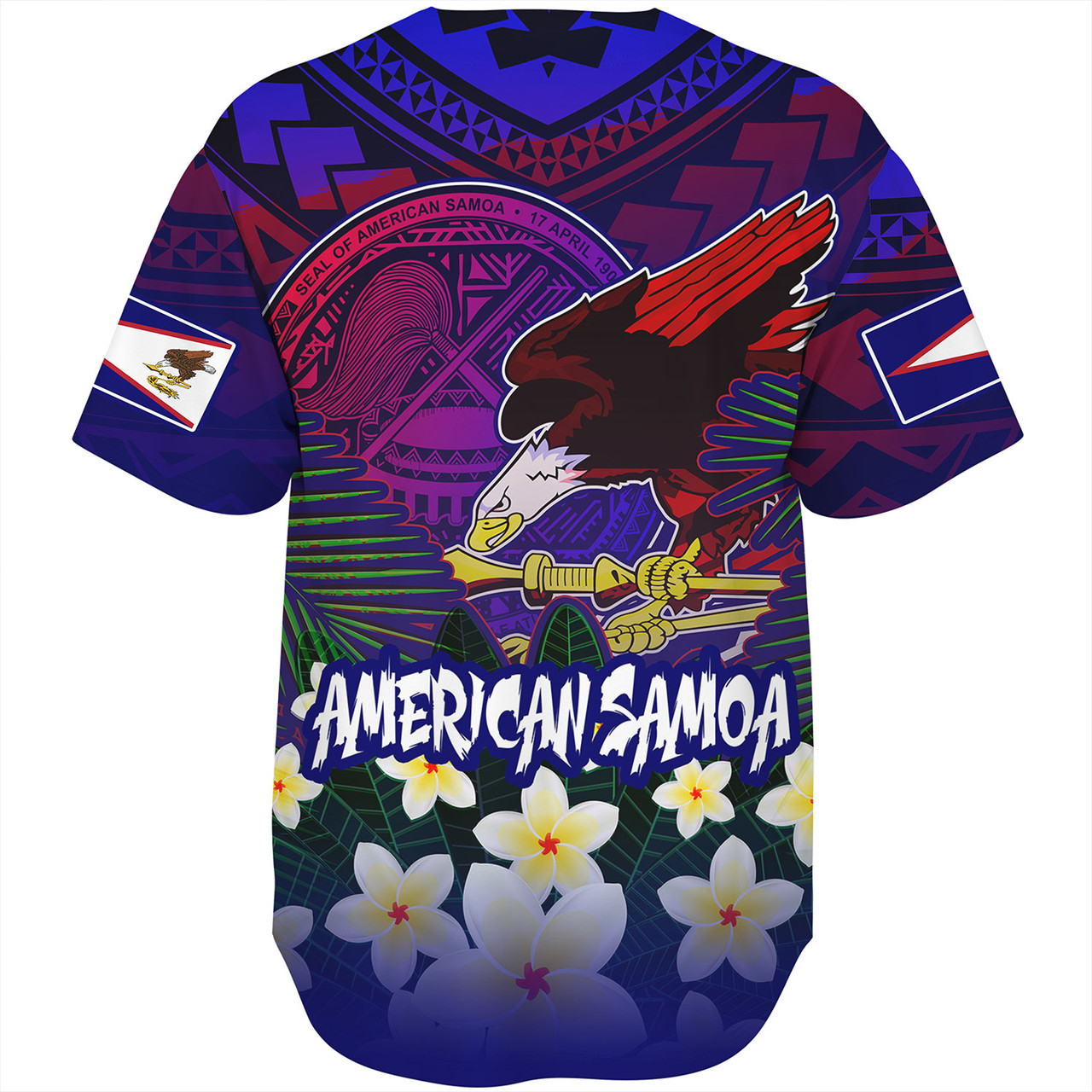 American Samoa Baseball Shirt Custom AS Seal With Bald Eagle Polynesian Plumeria Summer Vibes