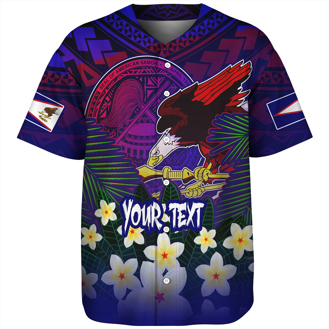 American Samoa Baseball Shirt Custom AS Seal With Bald Eagle Polynesian Plumeria Summer Vibes