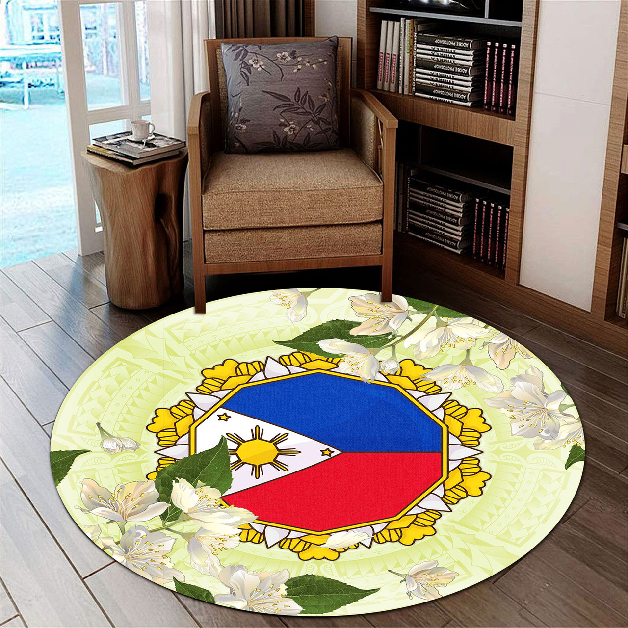 Philippines Filipino Round Rug Filipino Sun And Jasmine Flowers