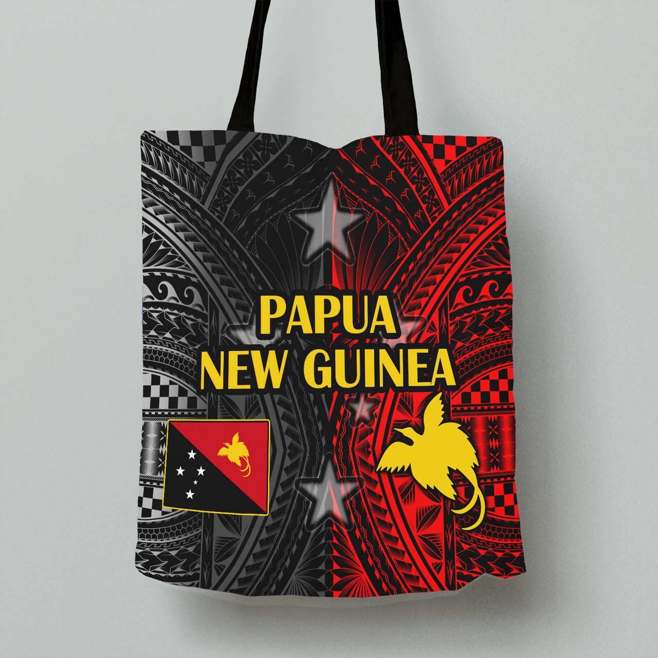 Papua New Guinea Seal With Flag Polynesian Pattern Tote Bags