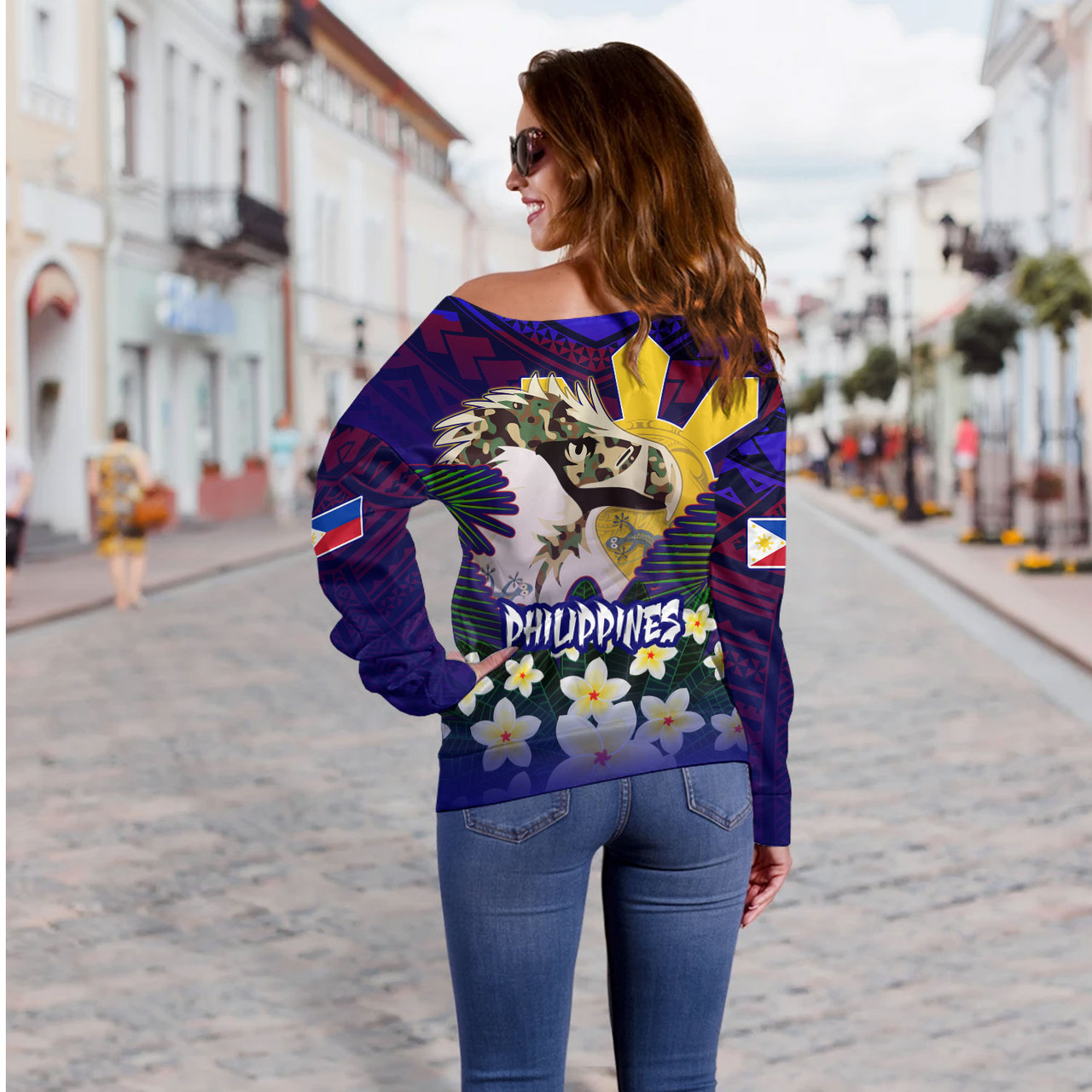 Philippines Filipinos Off Shoulder Sweatshirt Custom Philippine Sun And Eagles Summer Vibes