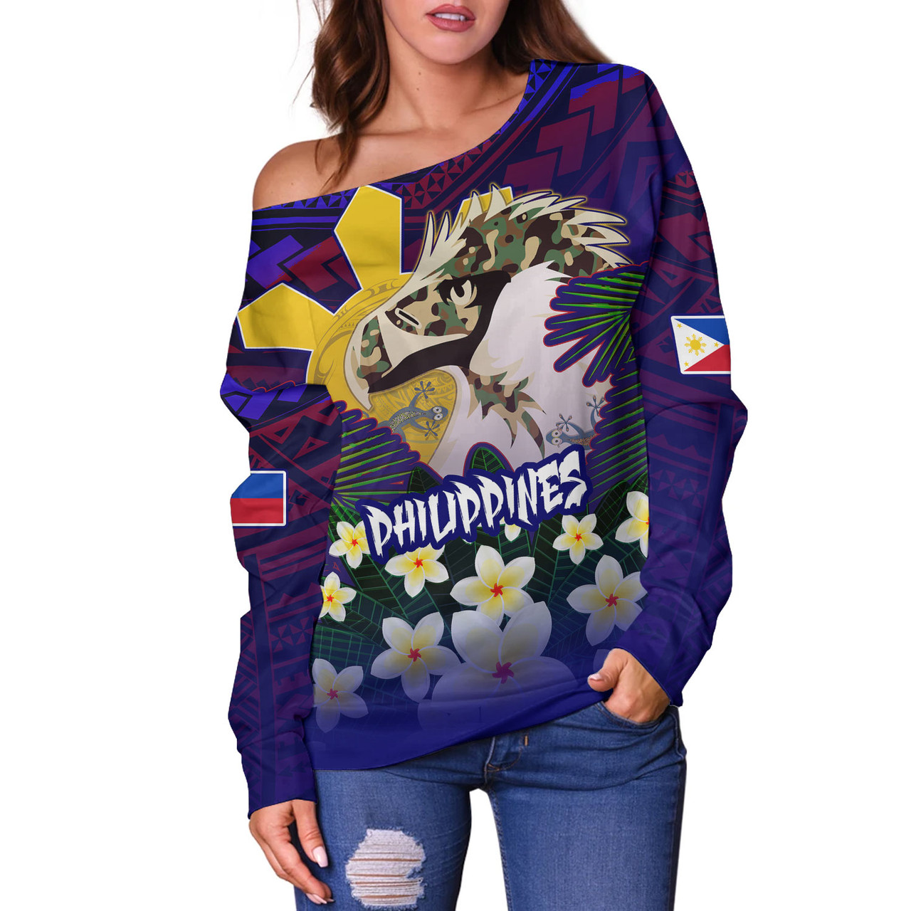 Philippines Filipinos Off Shoulder Sweatshirt Custom Philippine Sun And Eagles Summer Vibes